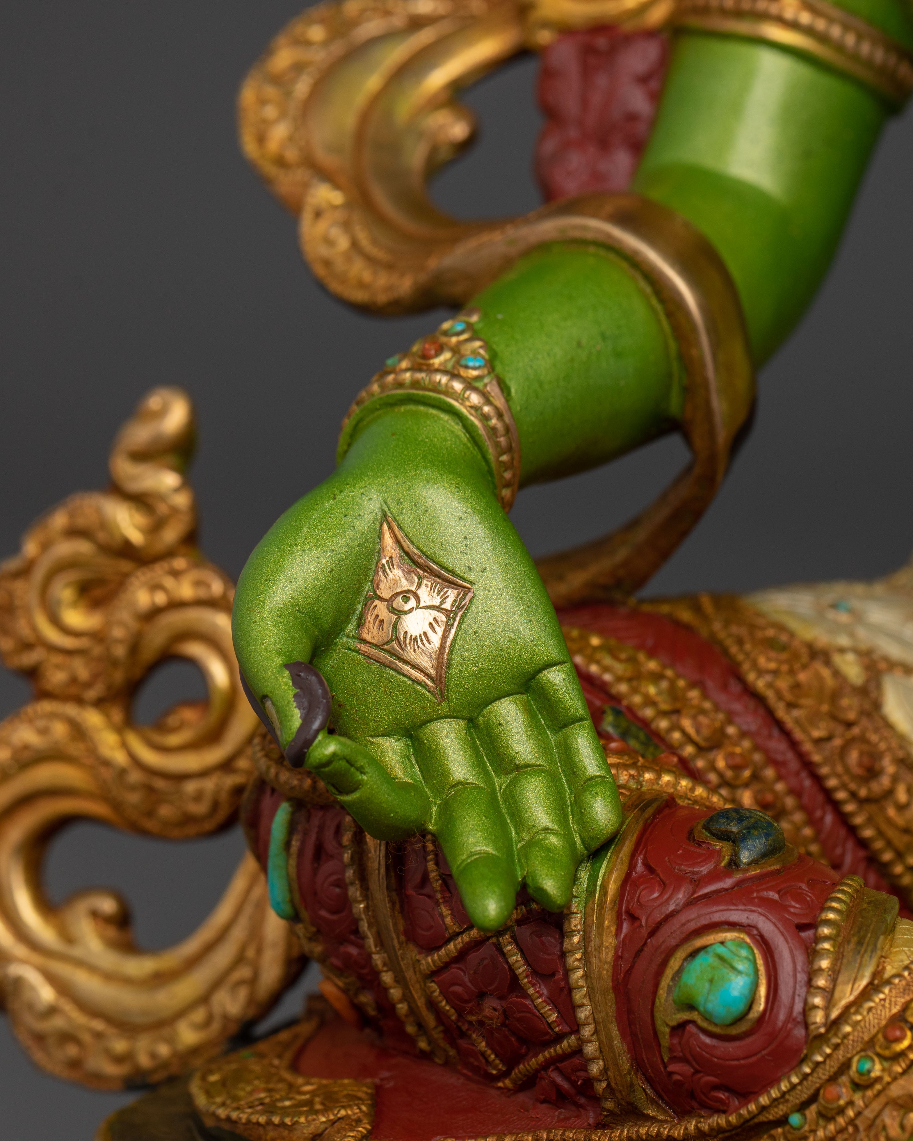 Handcrafted Green Tara Statue for Decor | Tibetan Goddess Figurine