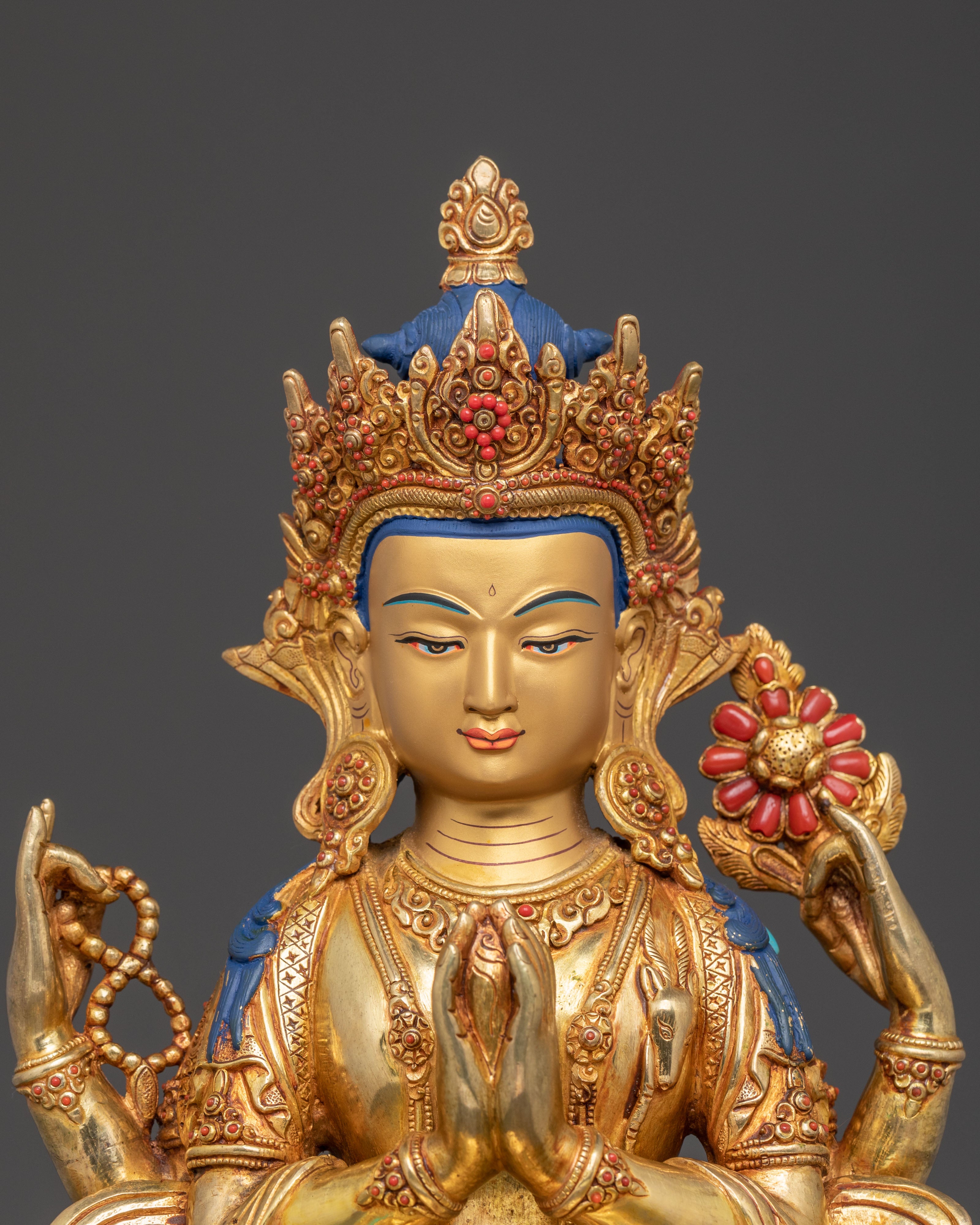 Bodhisattva Chenrezig Sacred Statue – Hand-Gilded Copper Statue