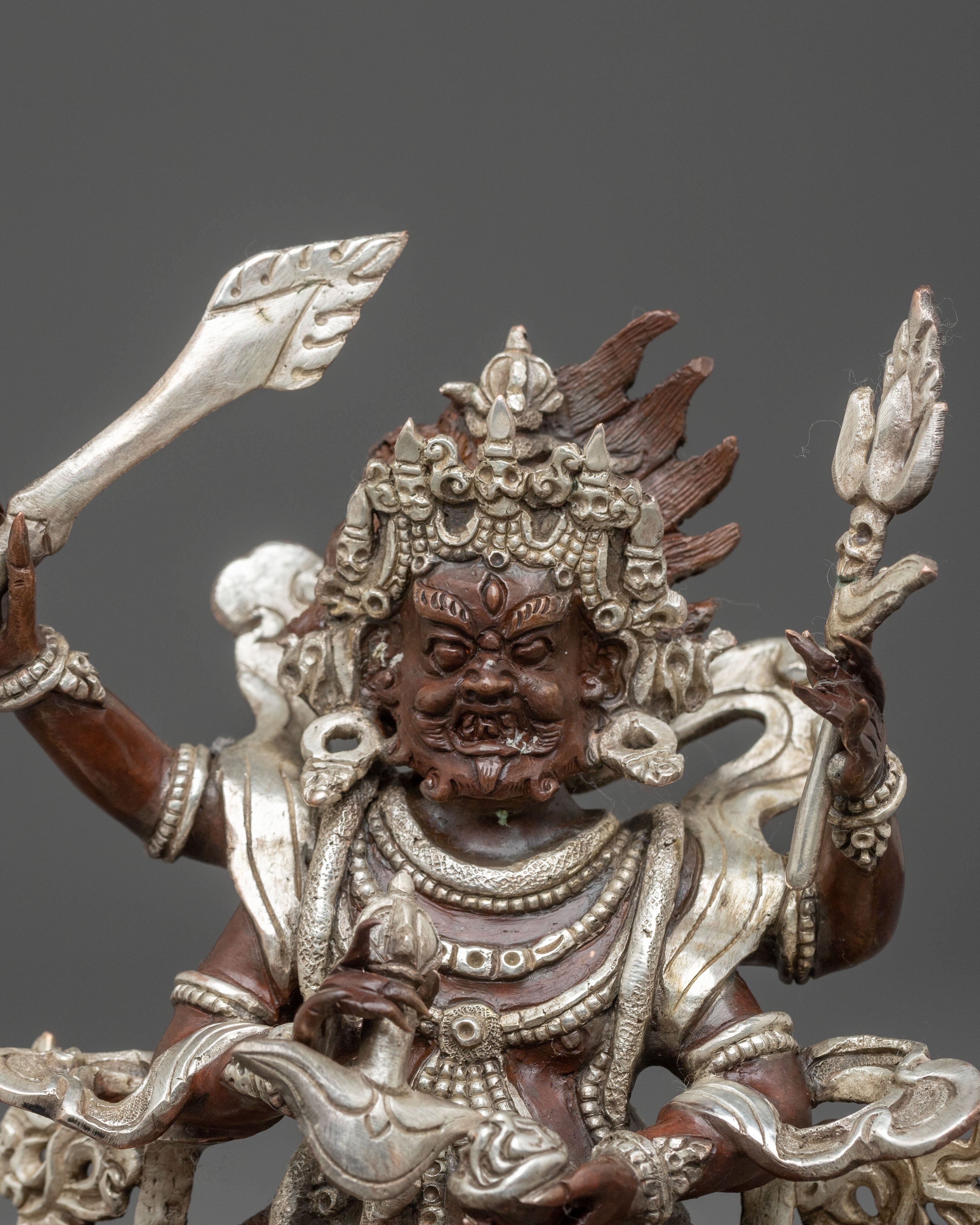 Four Armed Mahakala Statue of Protection | Oxidized Copper