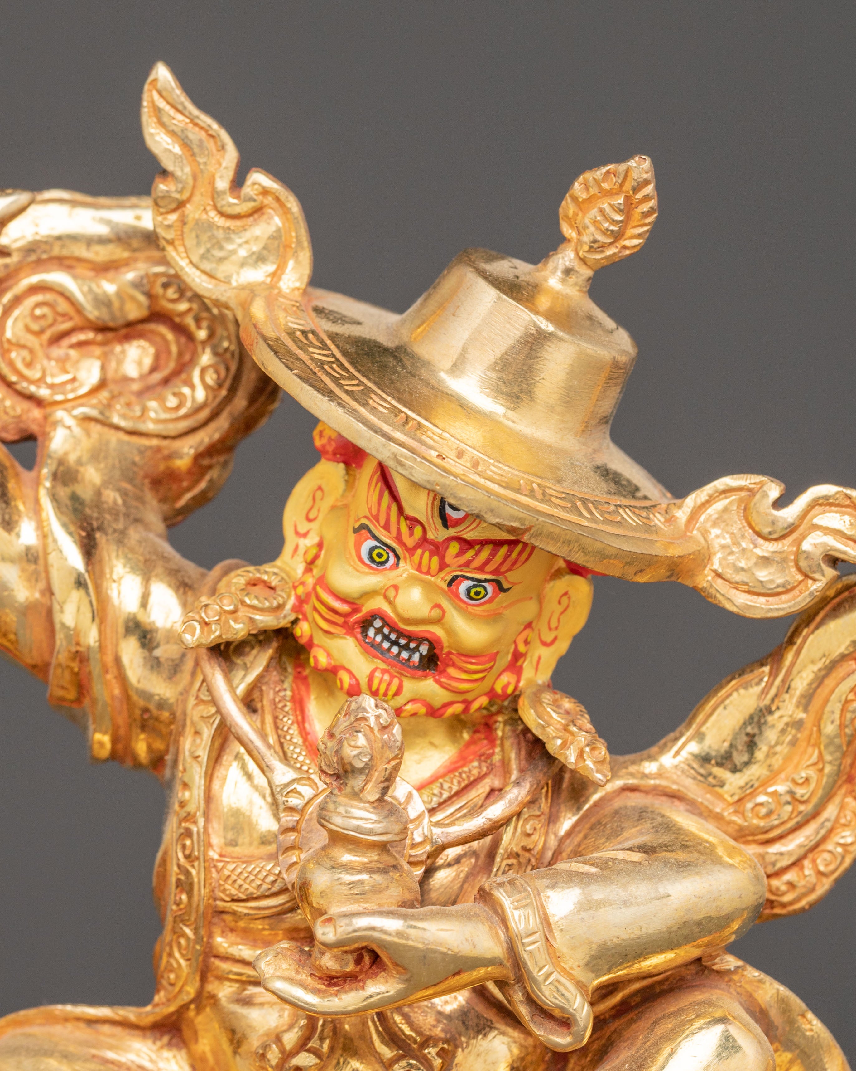 Handmade Pehar Gyalpo Golden Statue | 24K Gold Gilded