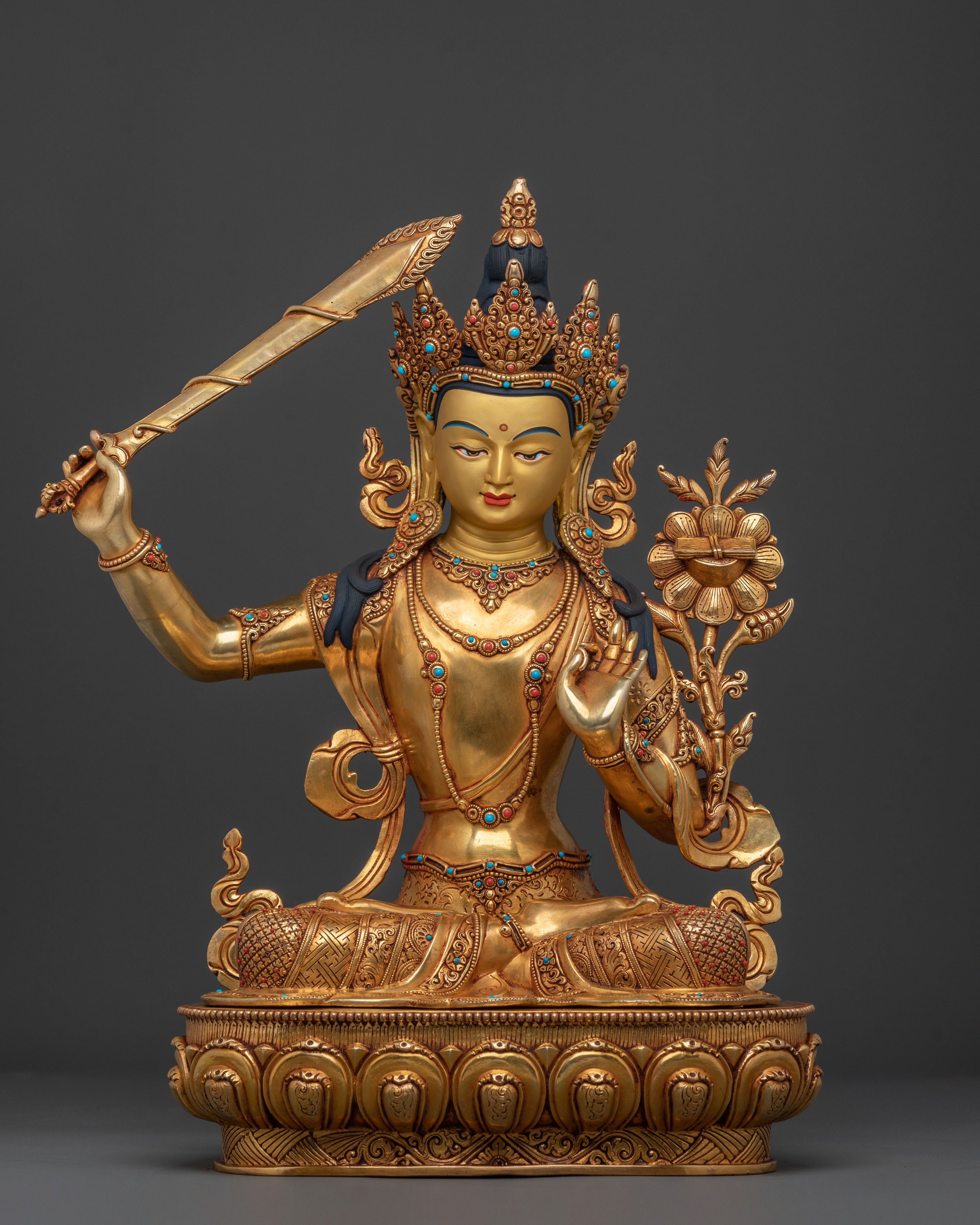 Manjushri 24K Gold Gilded Figure