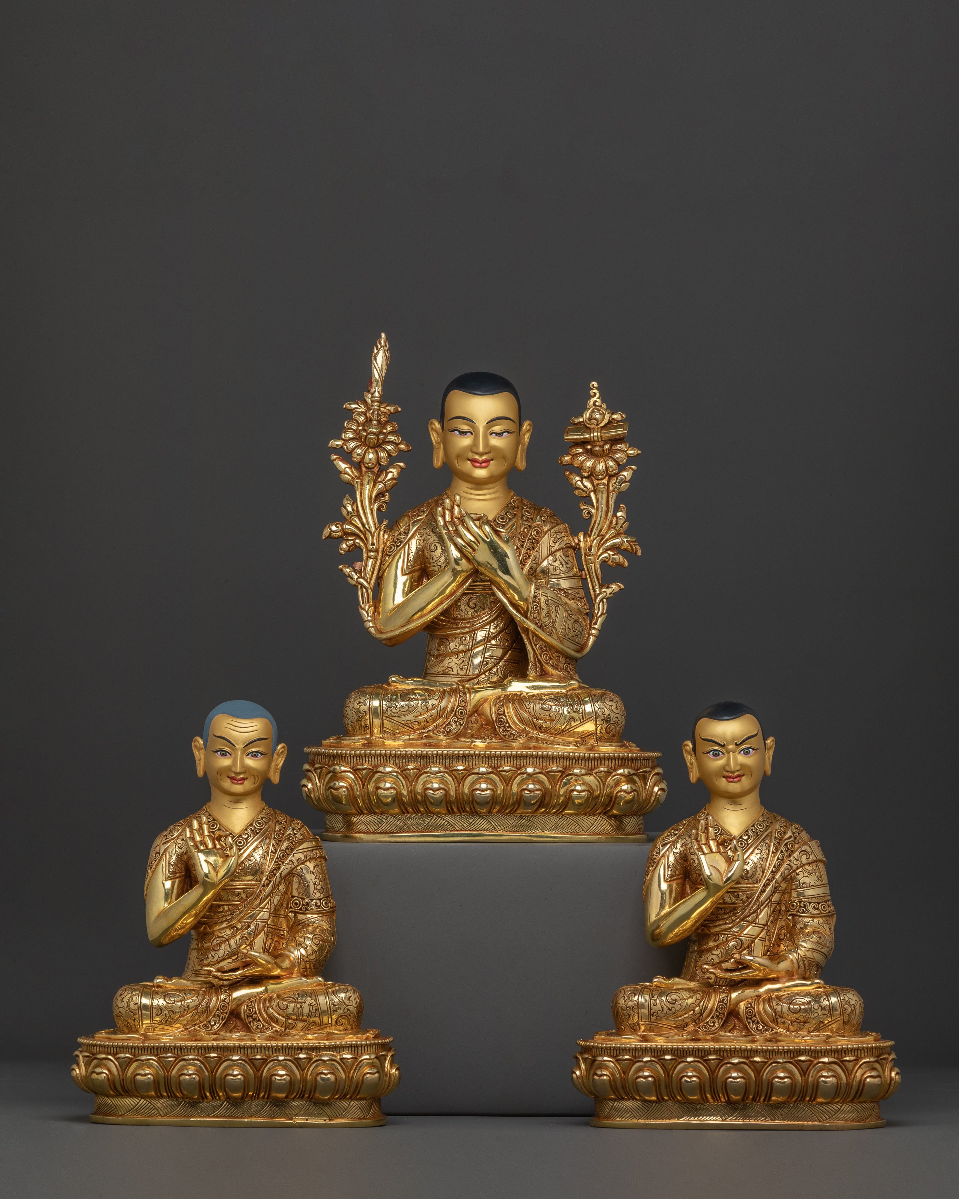 Buddhist Statue Set of Tsongkhapa with Disciples – Gilded Copper Masterpiece