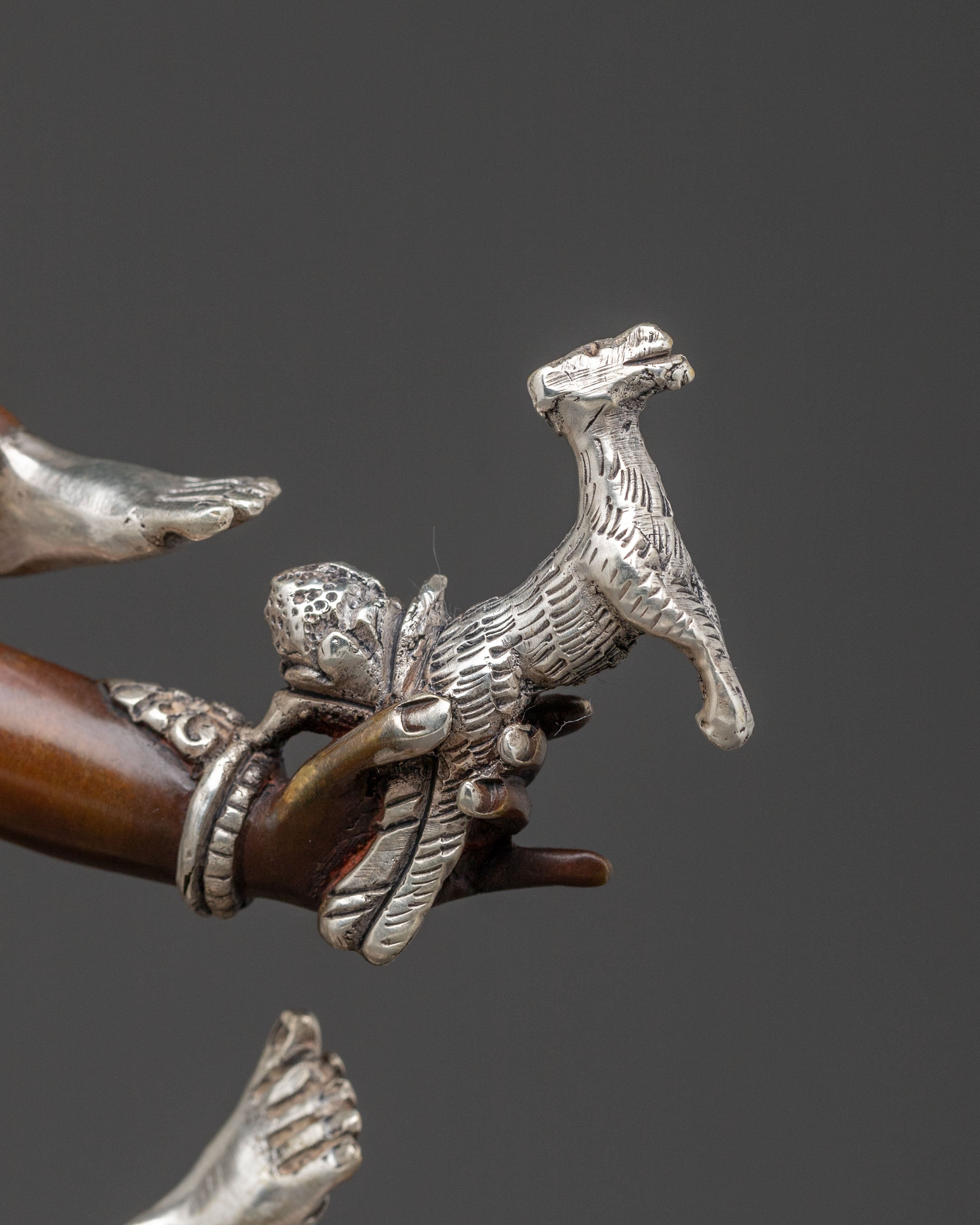 Three Nyingma Protectors Blessing Statue - Oxidized Silver Plated Statue