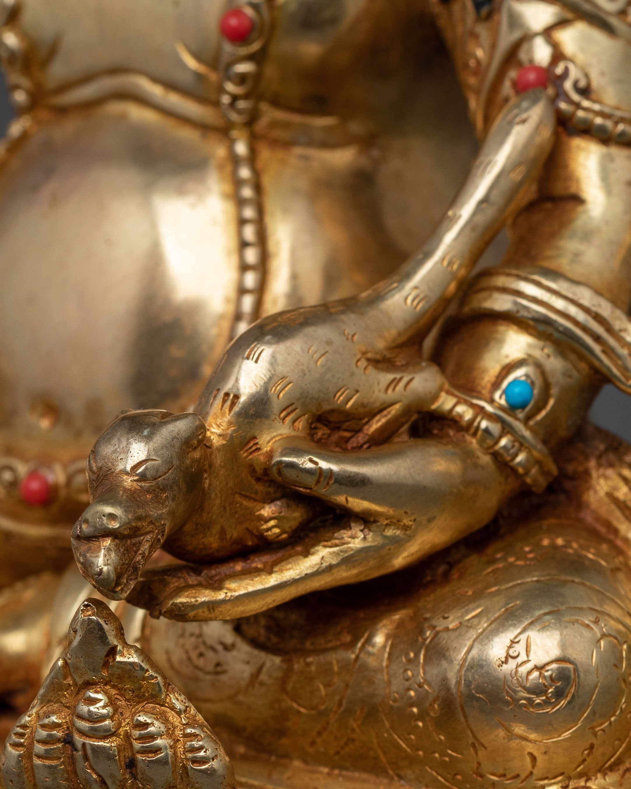 Guardian of Prosperity Dzambhala Statue, Gold Gilded