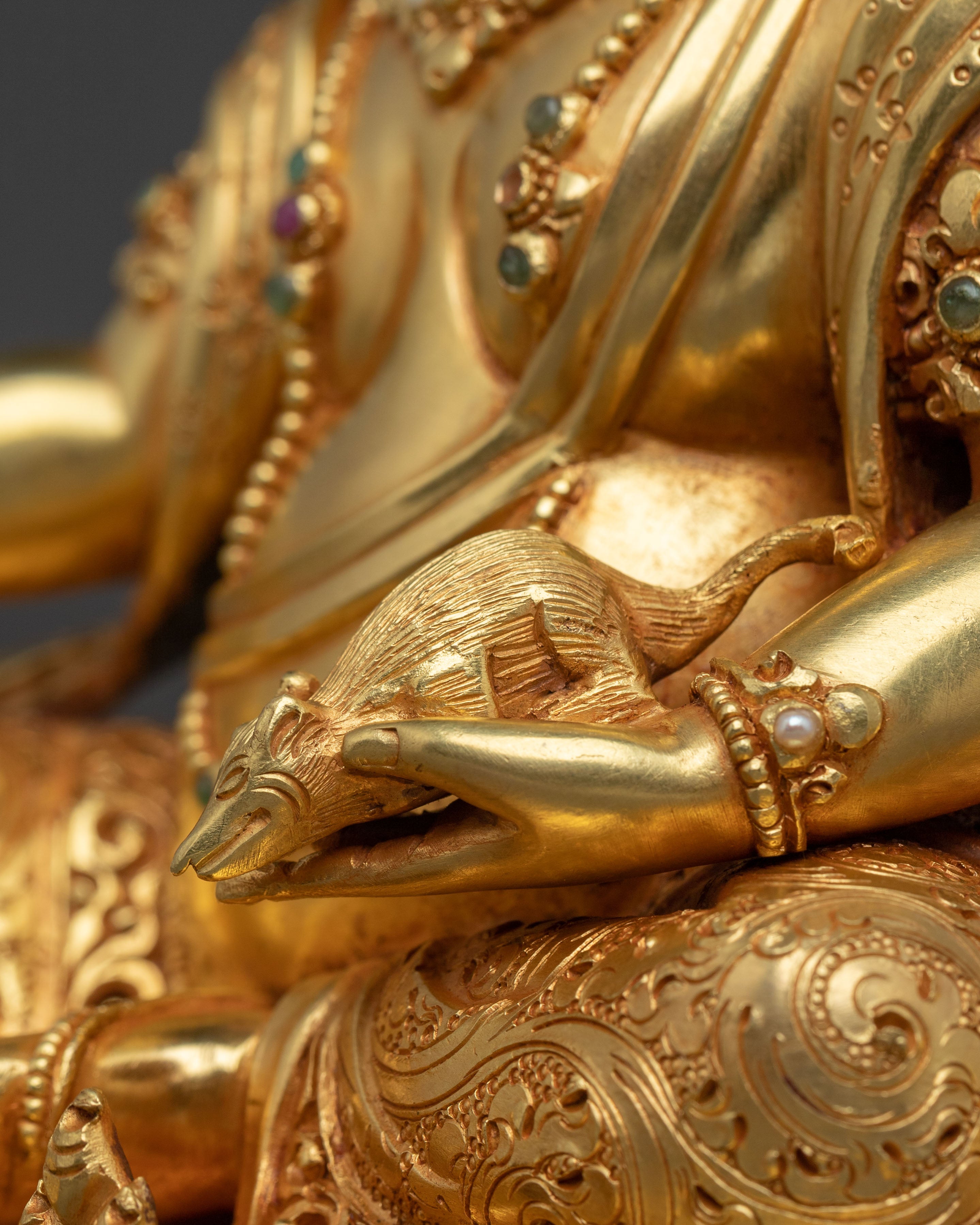 Dzambhala Lord of Prosperity Statue: 24K Gold Gilded