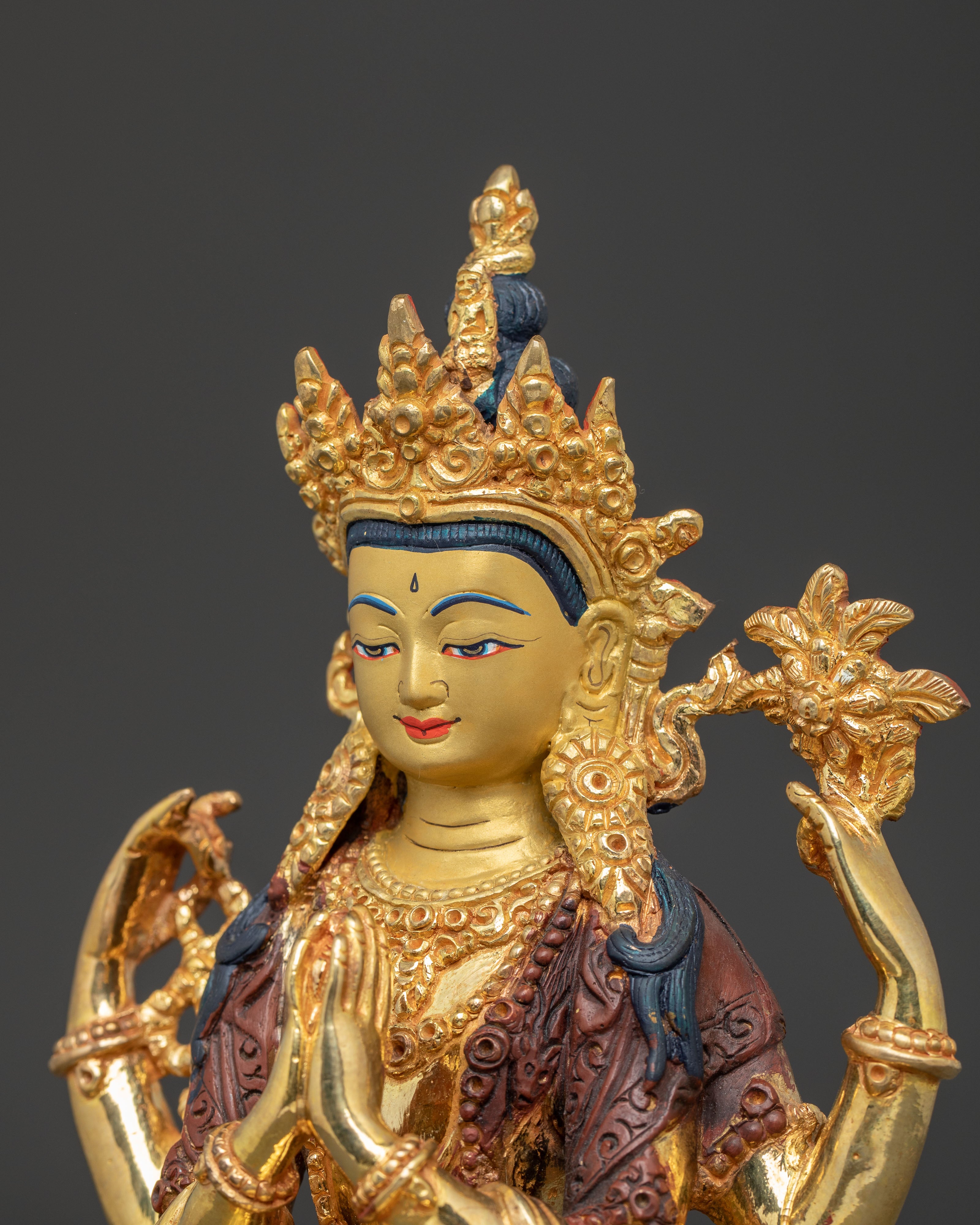 Handcrafted Copper Statue of Chenrezig Bodhisattva | Avalokiteshvara Figurine