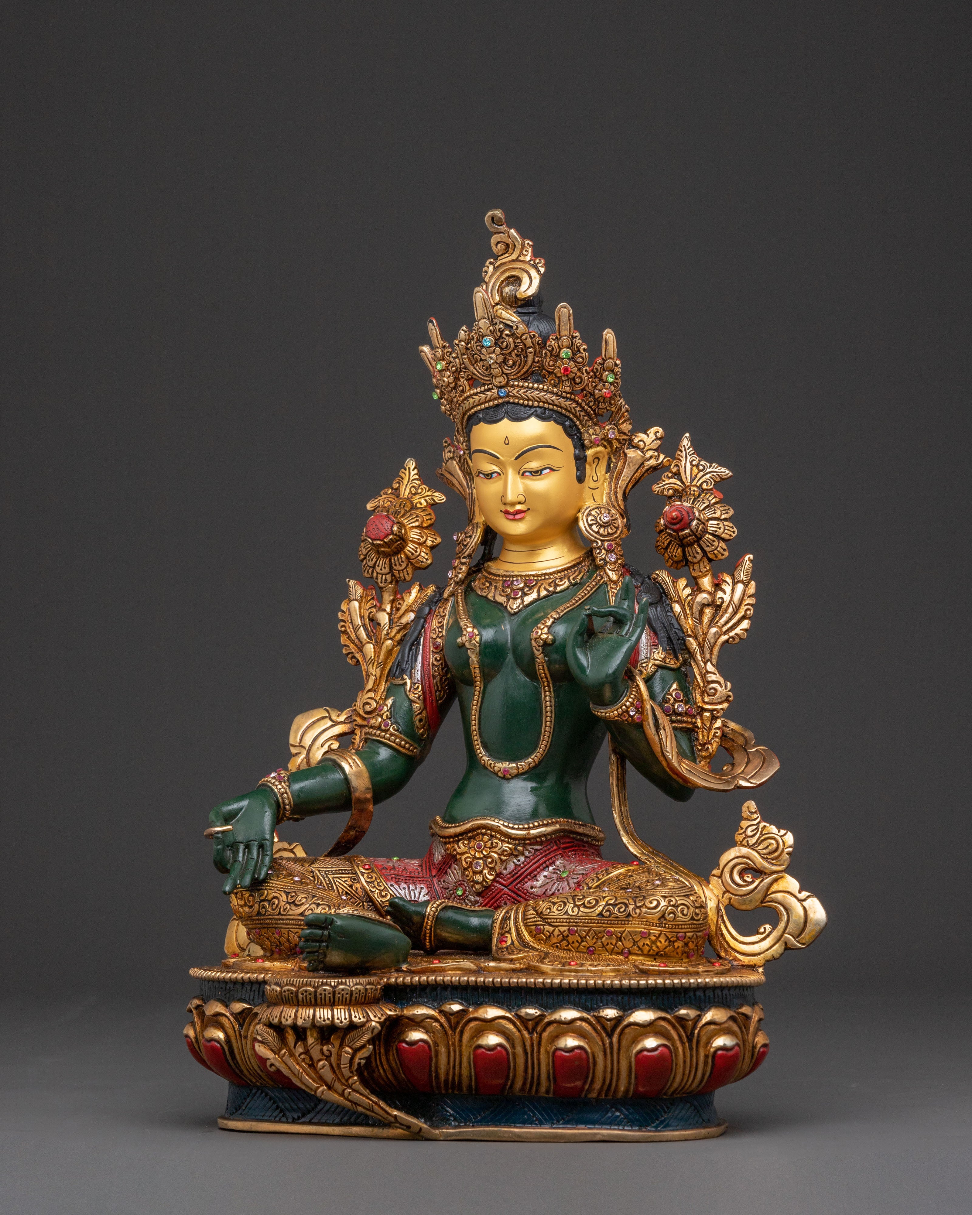 Green Tara Handcrafted Copper Statue – Radiant Devotion