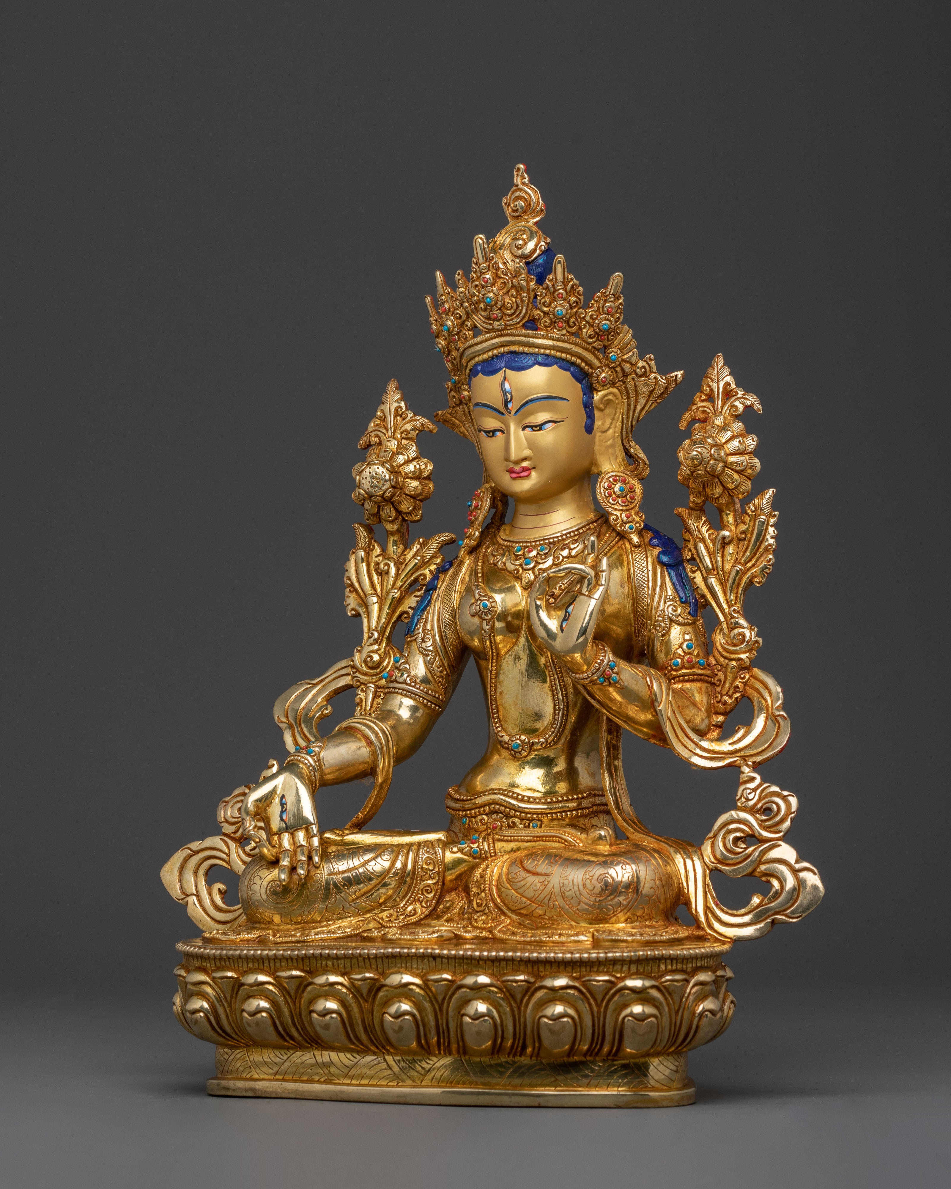 White Tara Sacred Statue: Handcrafted Himalayan Golden Statue