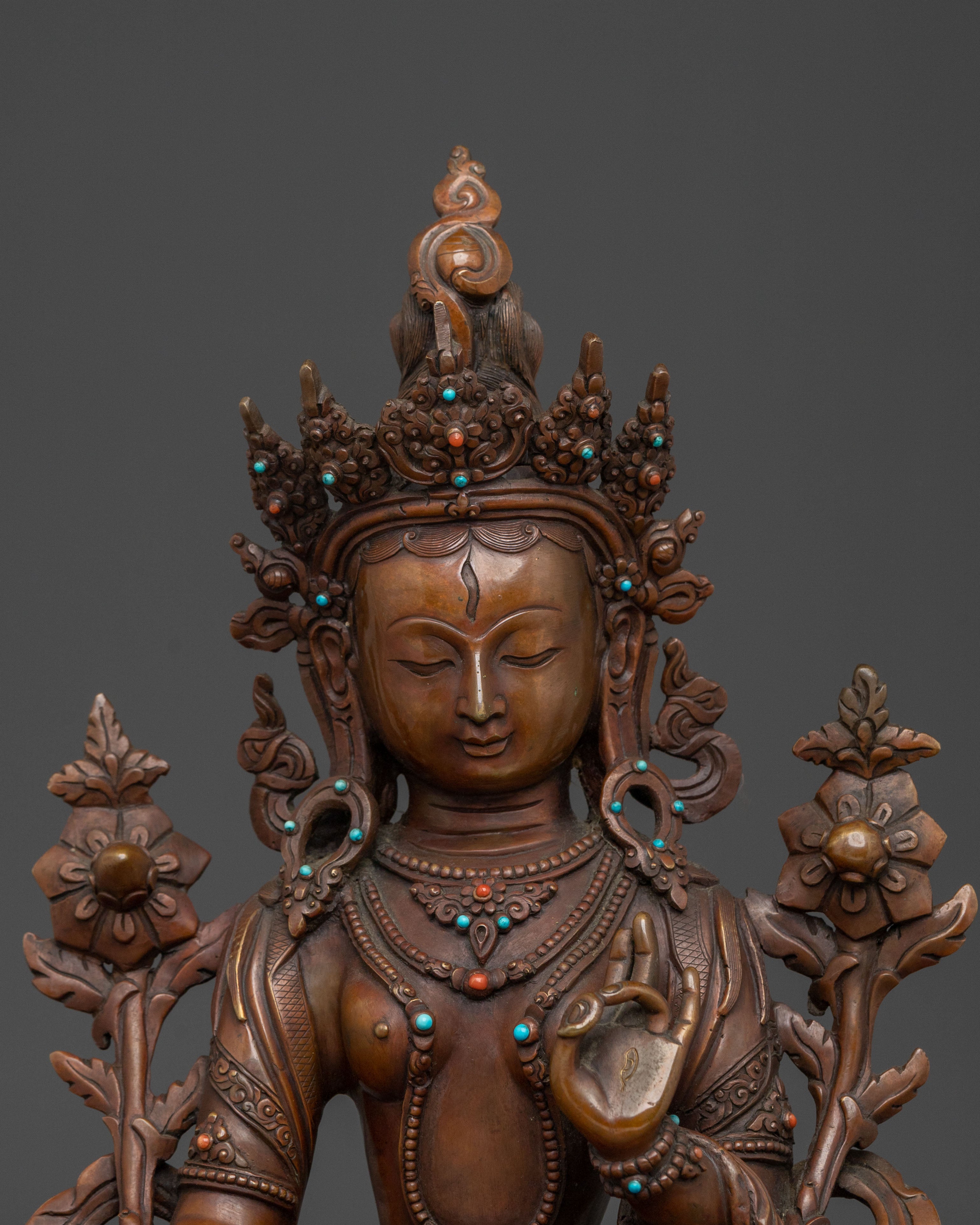 White Tara Oxidized Copper Statue | Healing Goddess