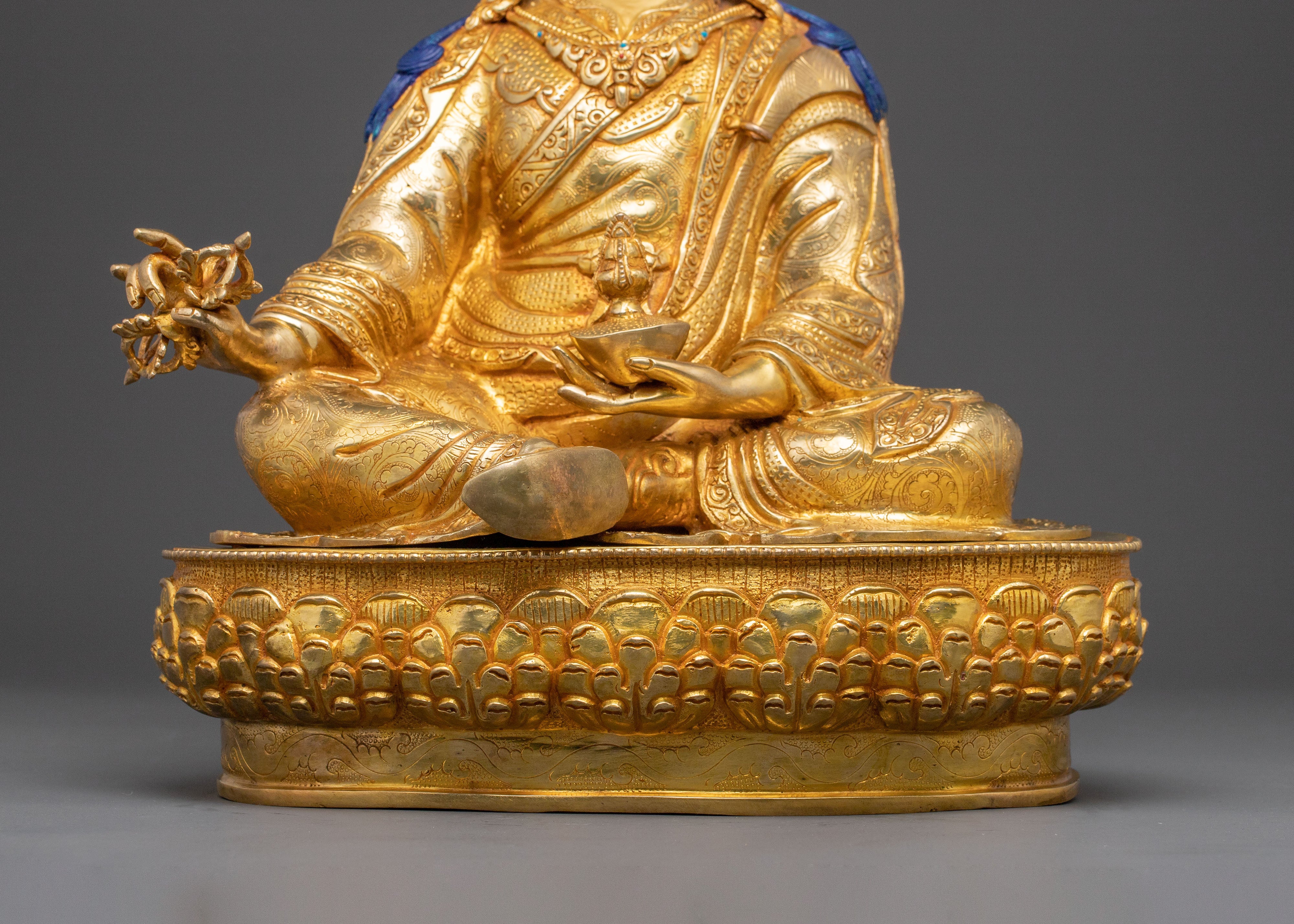 Golden Lotus Born Guru Rinpoche Sacred Statue – Hand-Gilded Copper