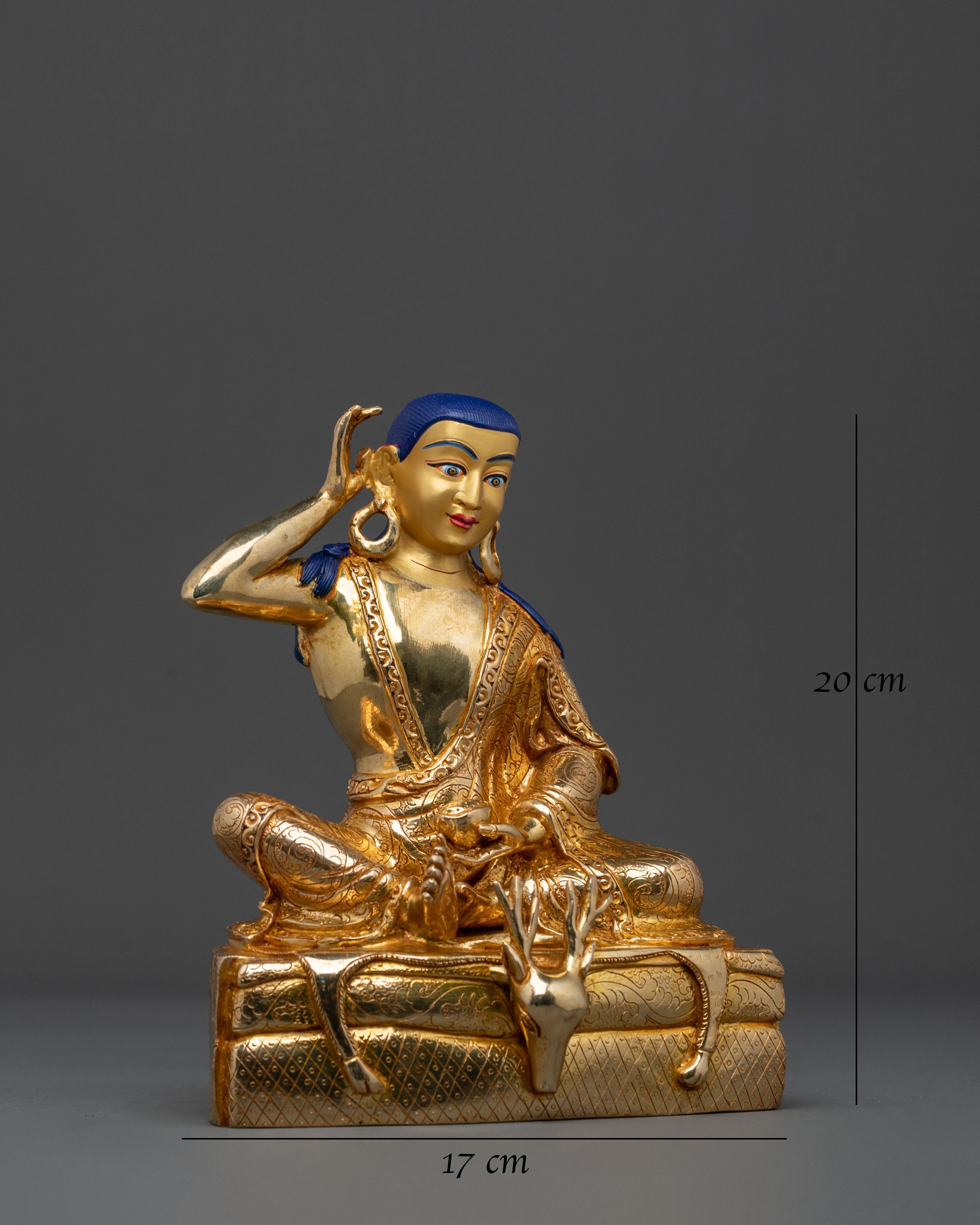 Milarepa Sacred Buddhist Figurine in 24K Gold Gilt