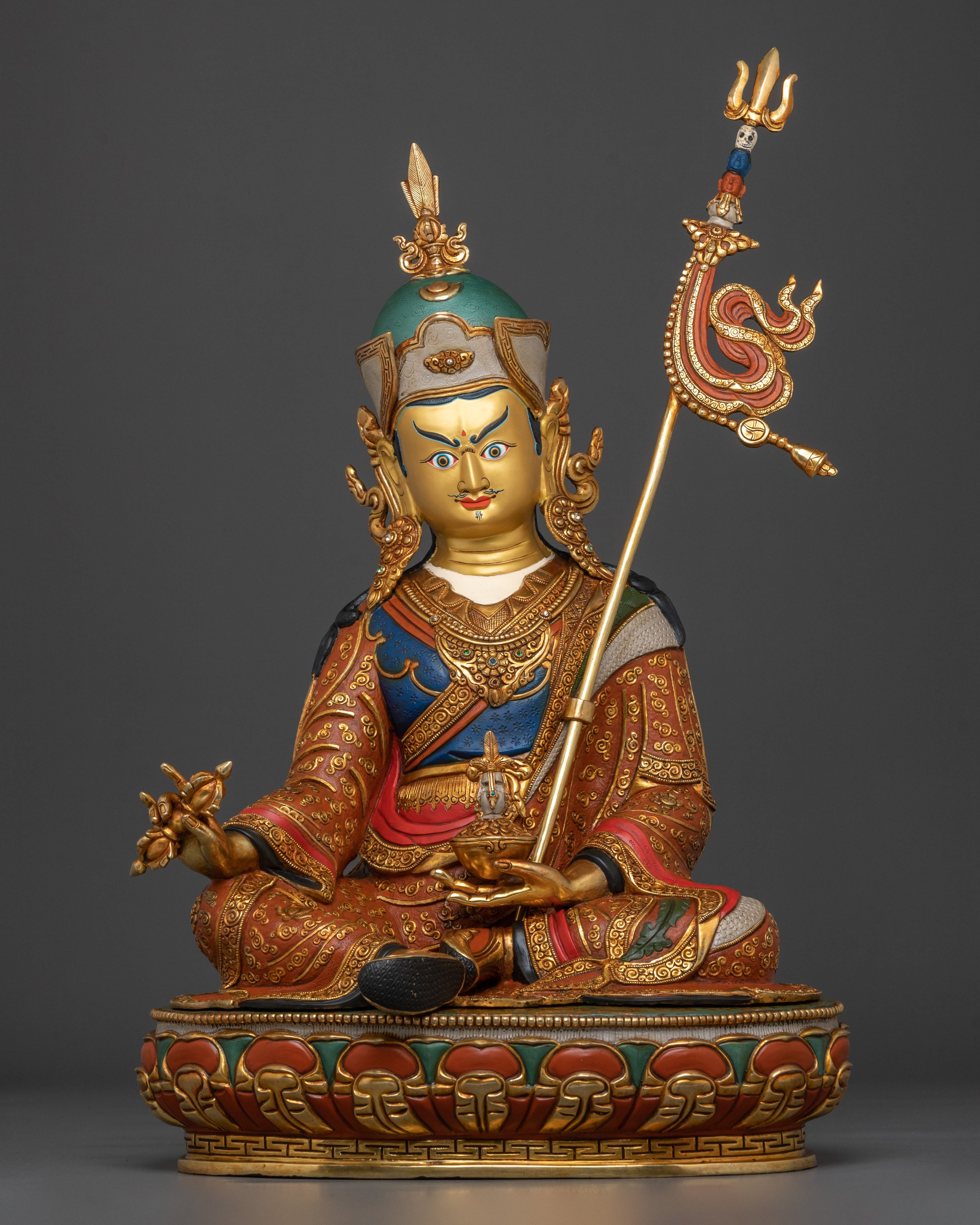 Guru Rinpoche Vajrayana Master Sculpture | Tibetan Buddhist Altar Decor