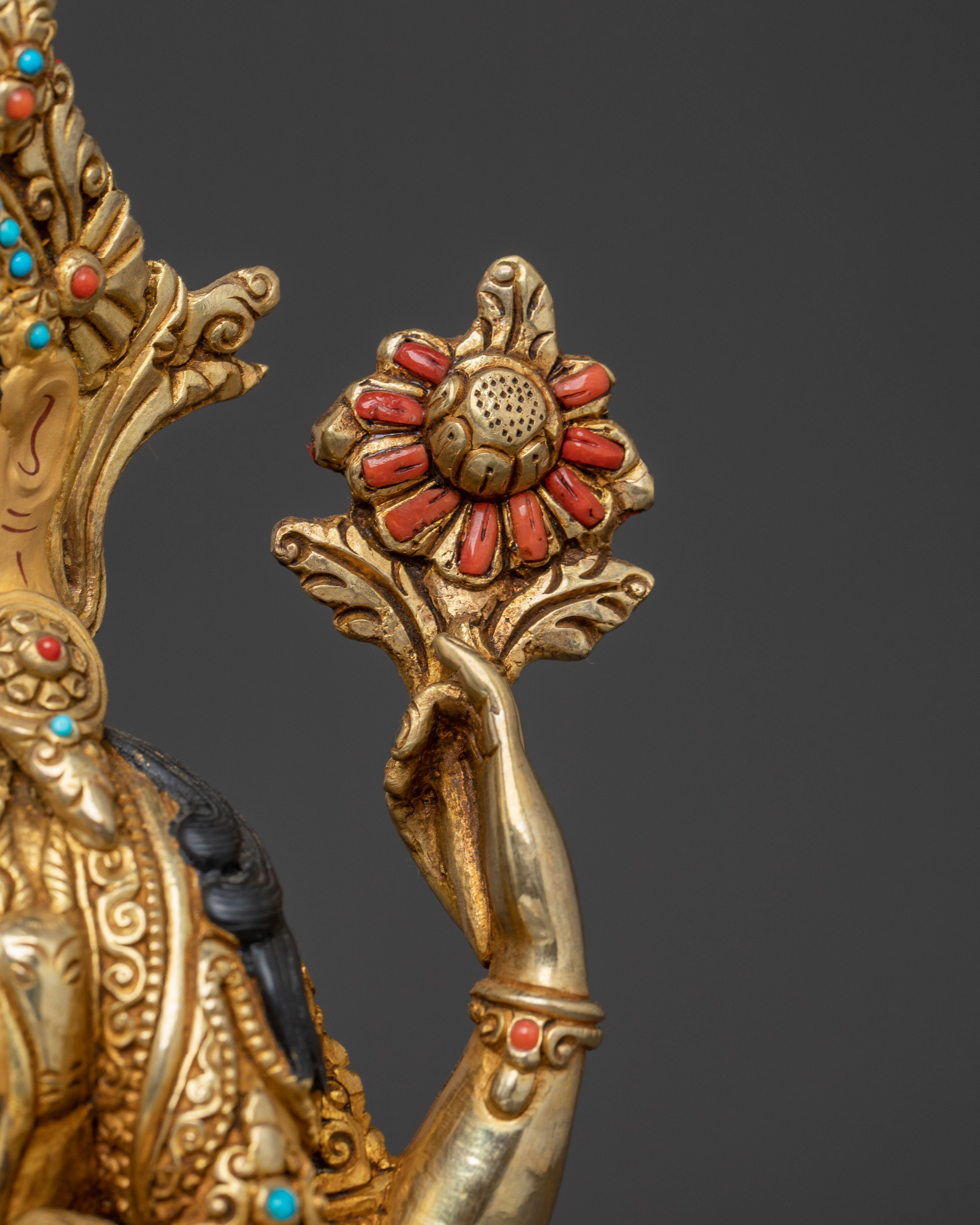 24k Gold Gilded and Copper Chenrezig Statue – Divine Compassion