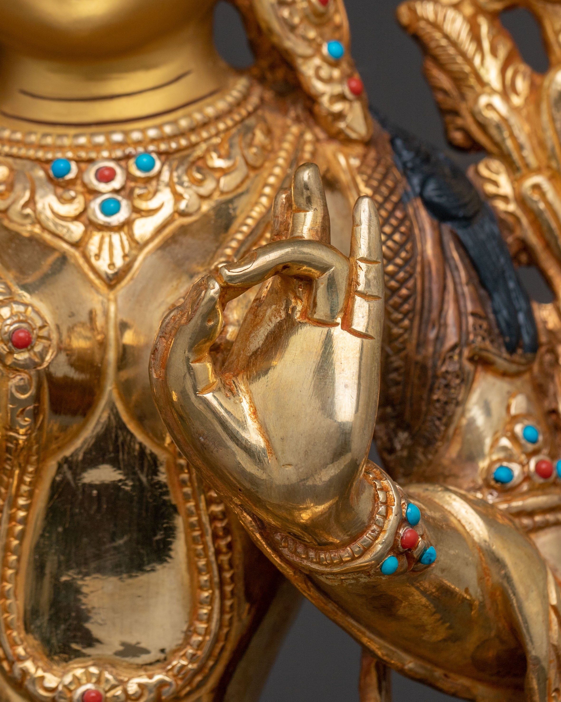 Green Tara: 24K Gold Gilded Statue