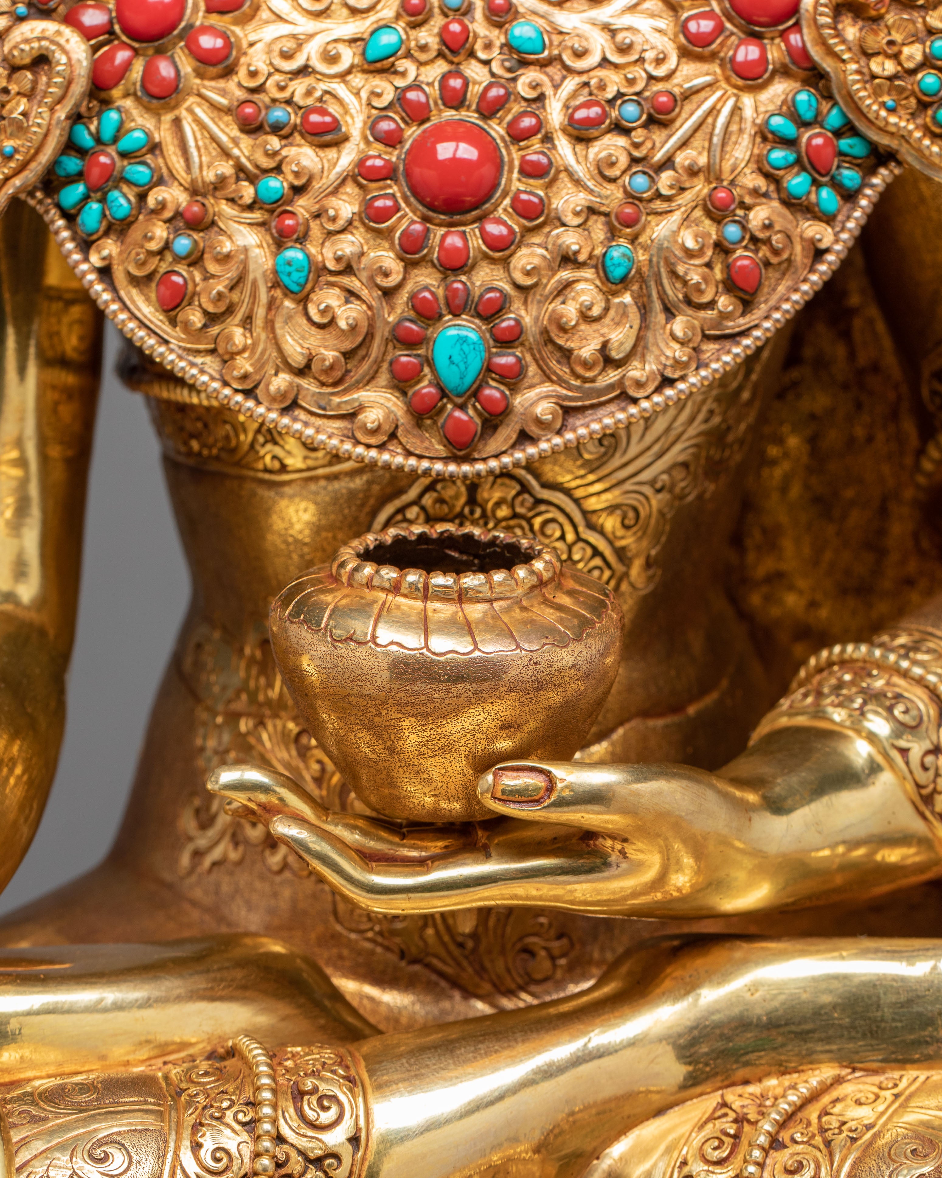 Crown Shakyamuni Buddha Golden Figurine on Throne