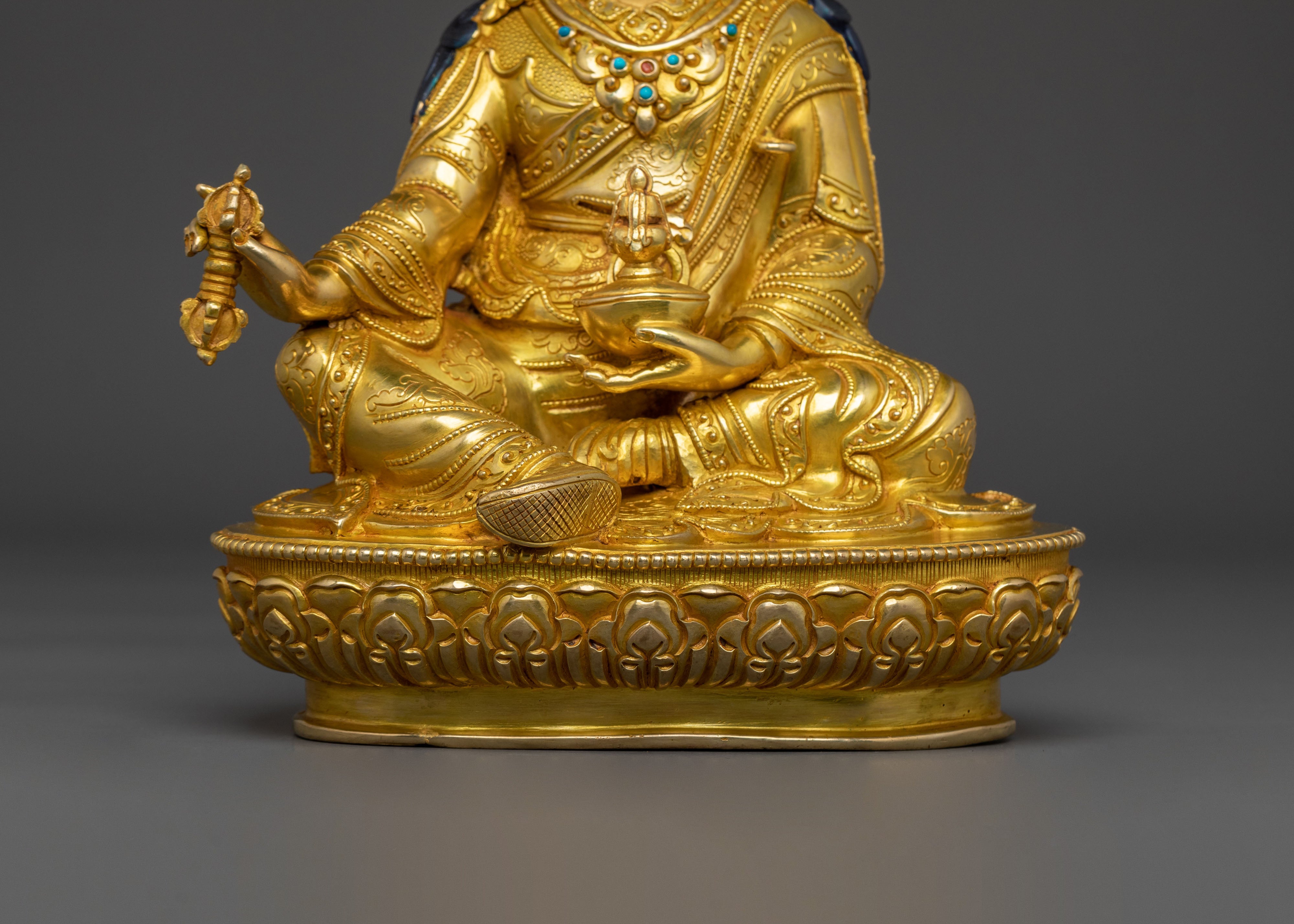 The Second Buddha Padmasambhava Sculpture in Gilded Gold