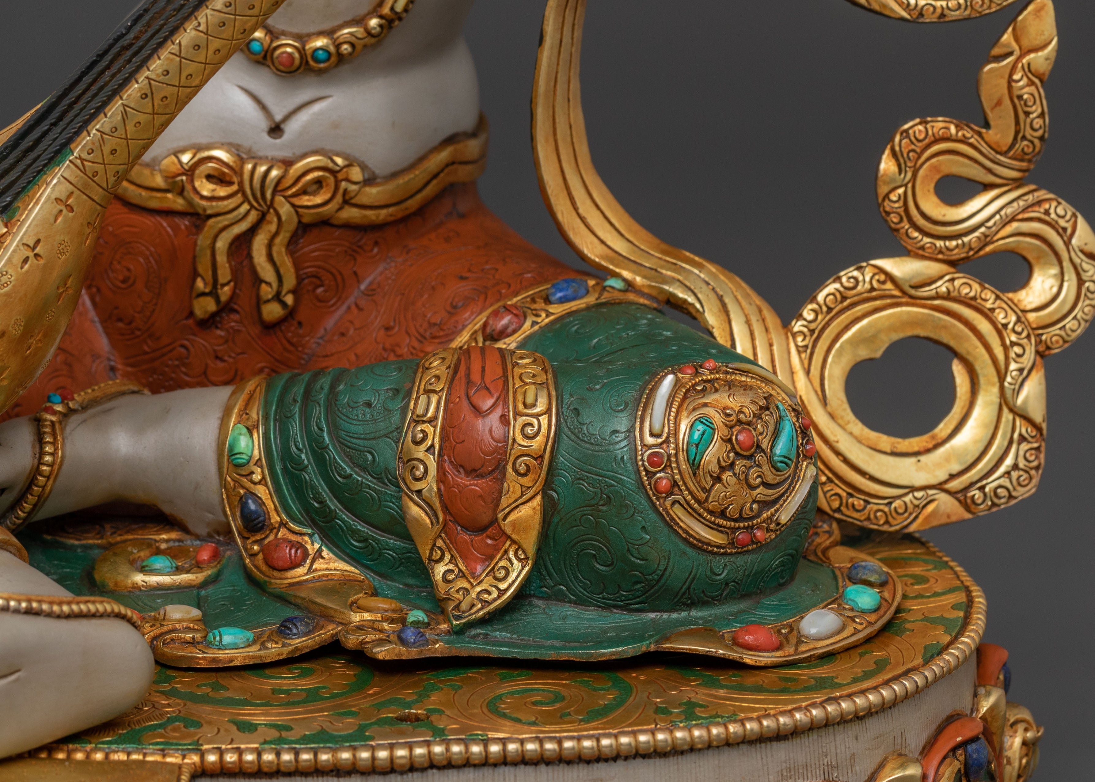 Saraswati Goddess of Knowledge Statue – 24K Gold Gilded Masterpiece