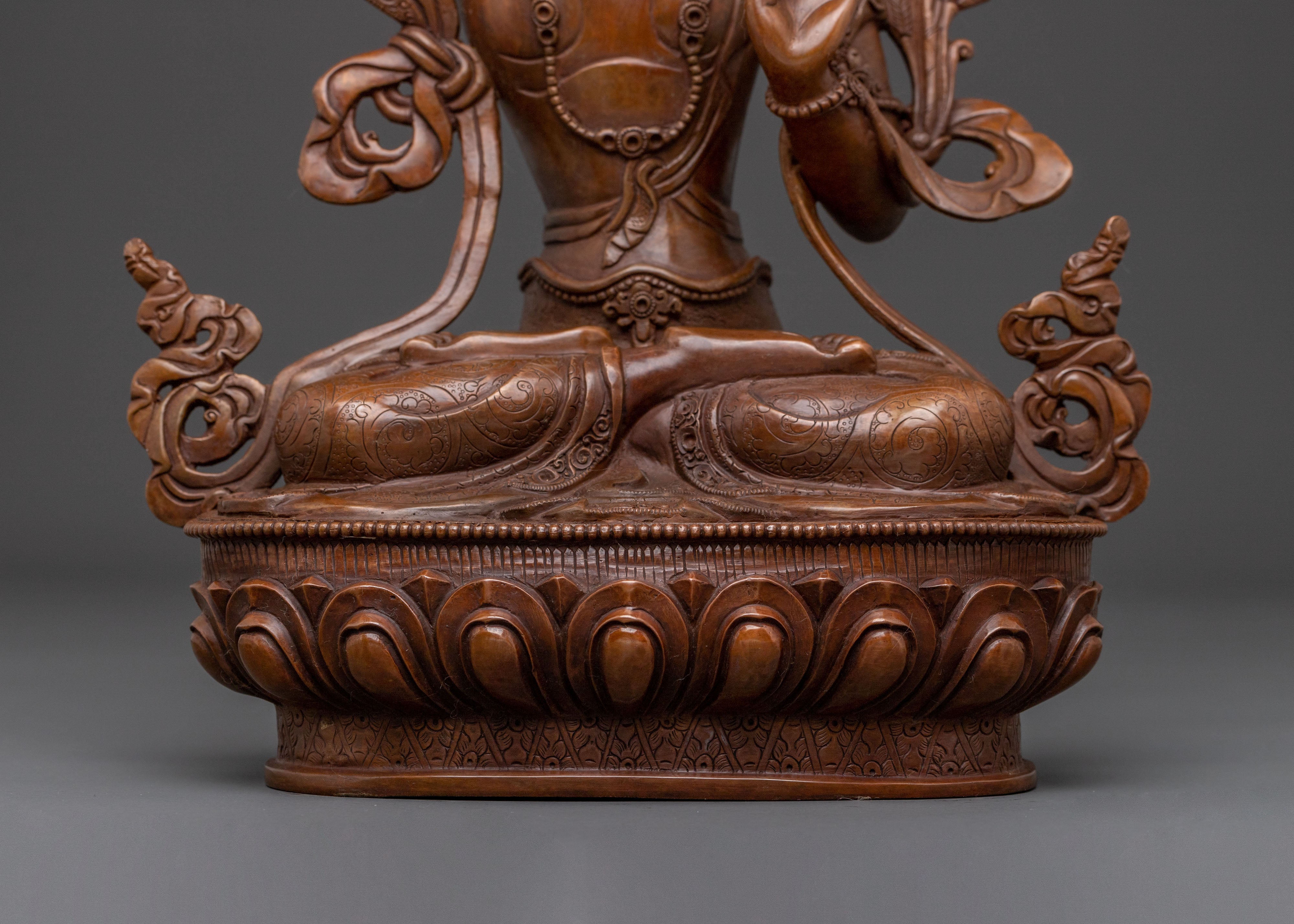 Manjushri Bodhisattva Statue for Altar - Oxidized Copper Finish