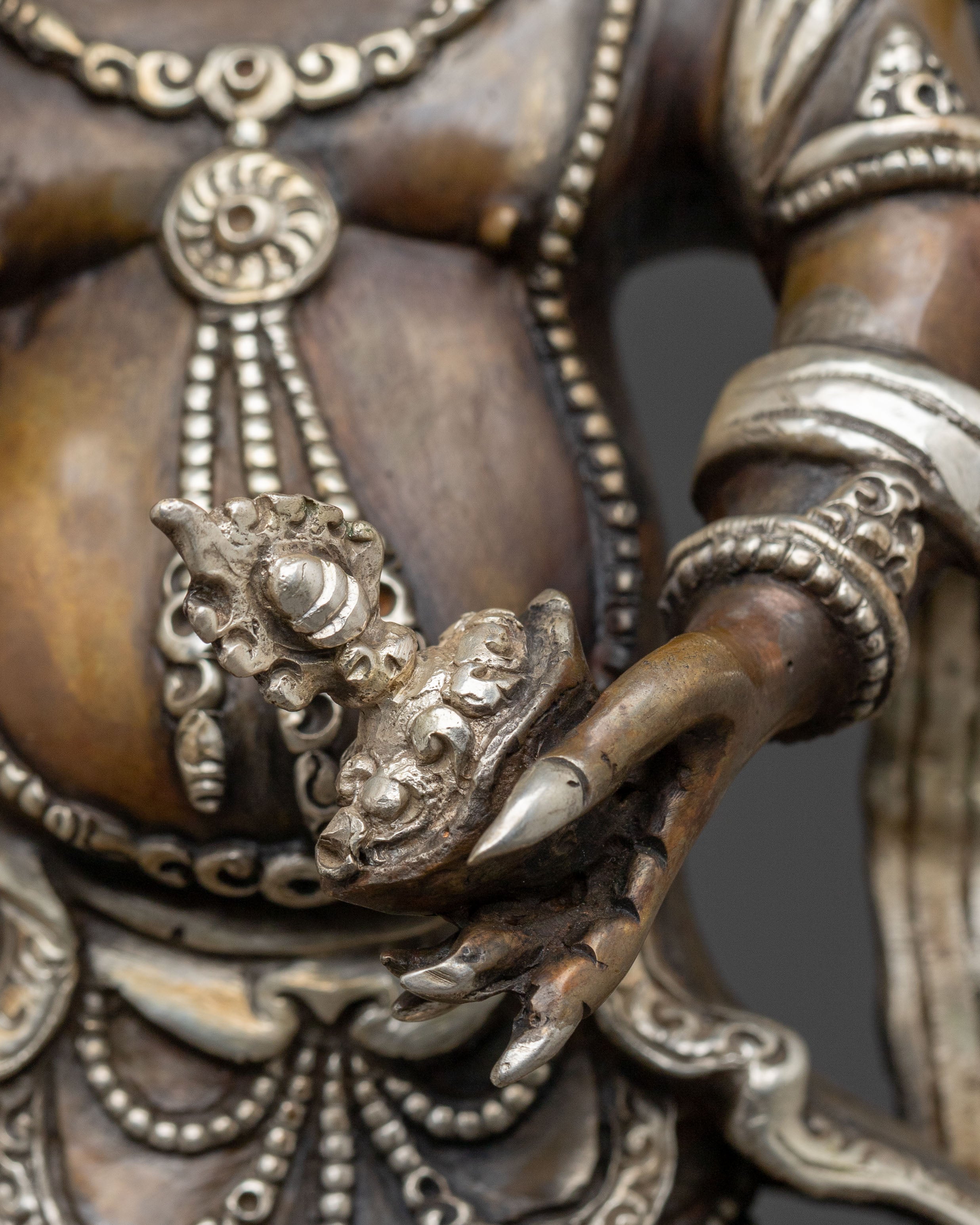 White Mahakala Spiritual Statue | Silver Plated Elegance