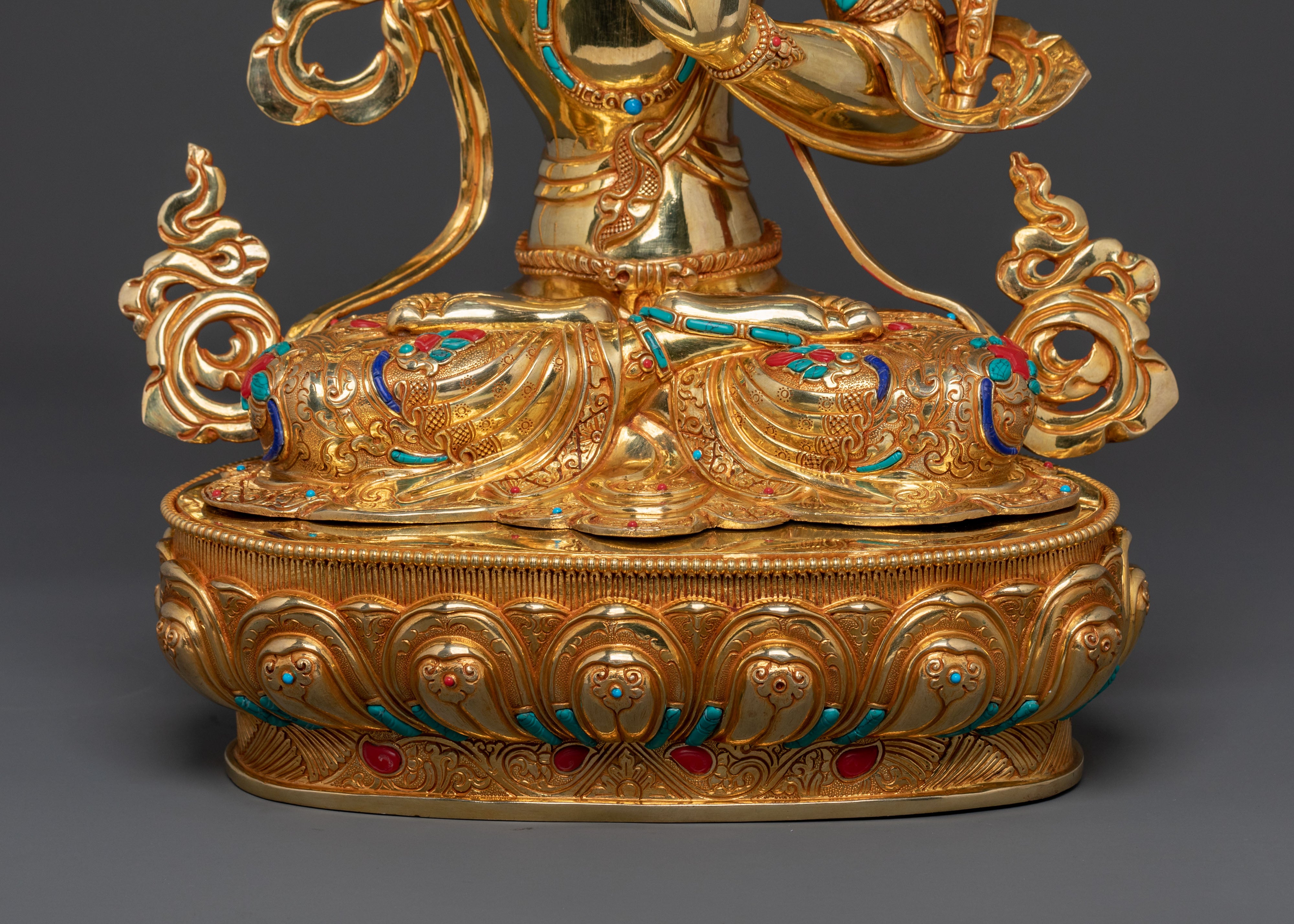 Manjushri: 24K Gold Gilded Buddhist Bodhisattva Manjushri Statue