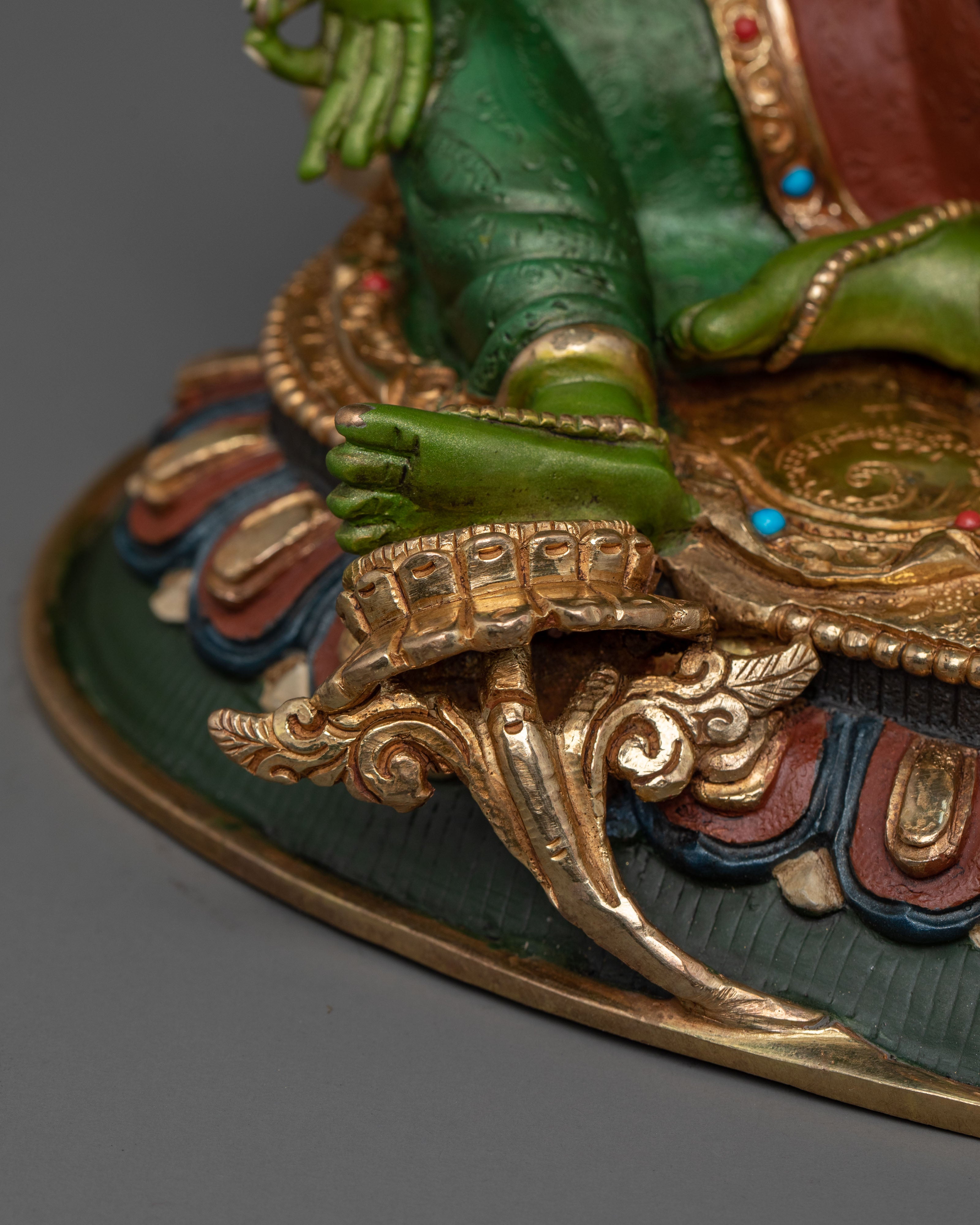 Green Tara Statue | 24K Gold Gilded Sacred Guardian