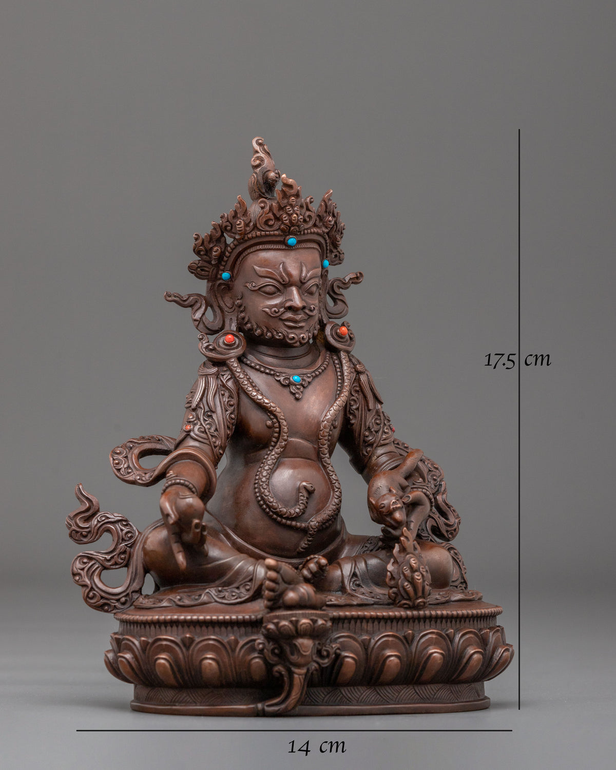 Dzambhala Oxidized Copper Sculpture | Gemstone Adorned