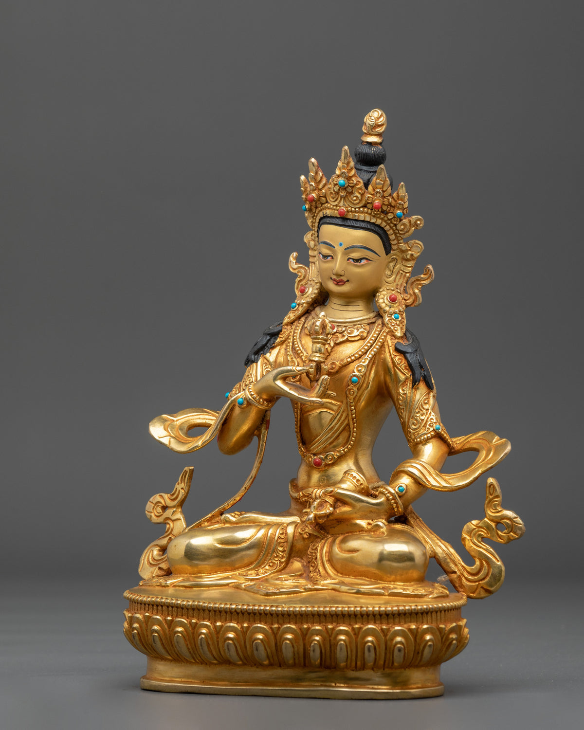 24K Gold Gilded Copper Vajrasattva Statue | Buddhist Shrine Sculpture