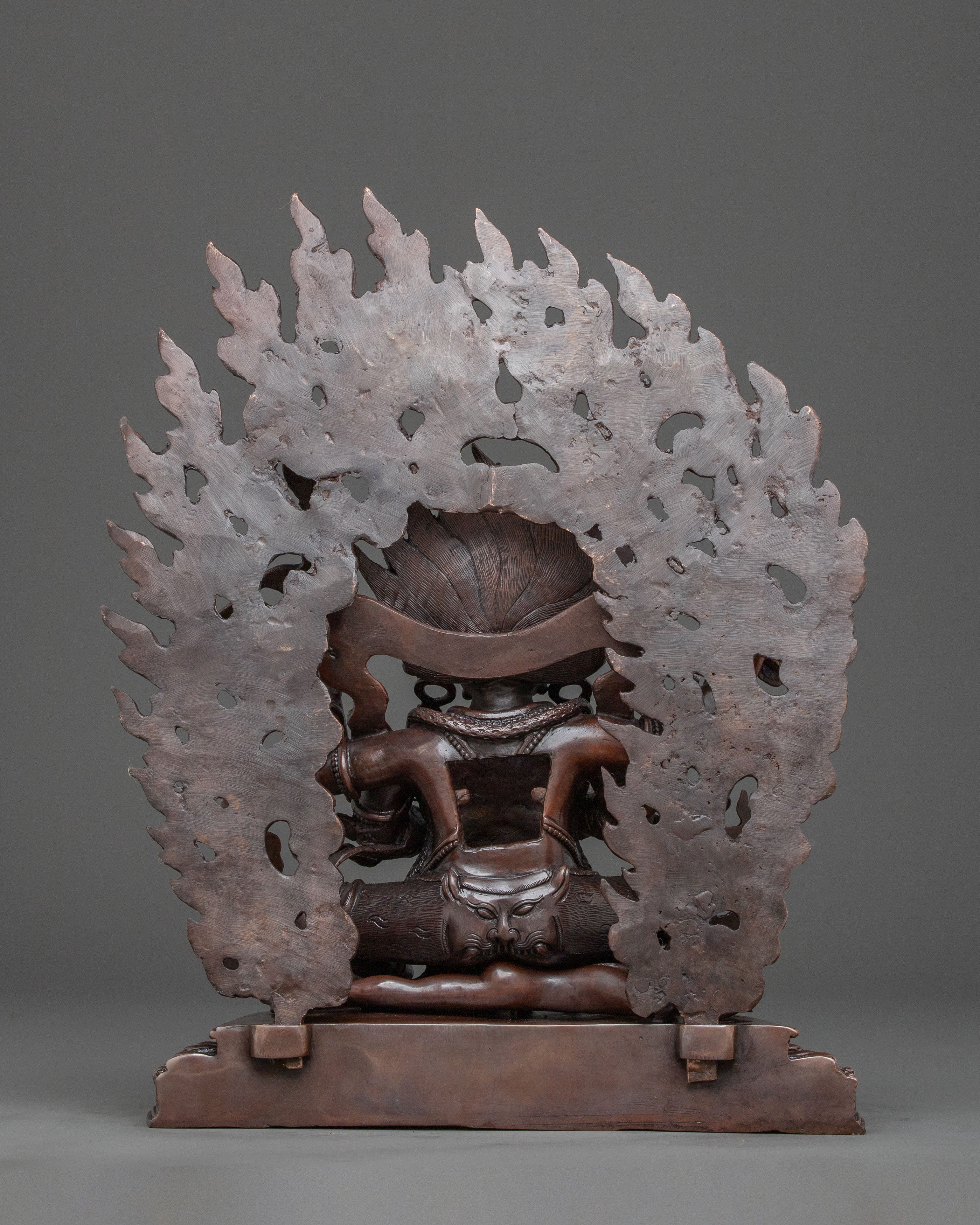 Four Armed Mahakala Statue in Oxidized Copper