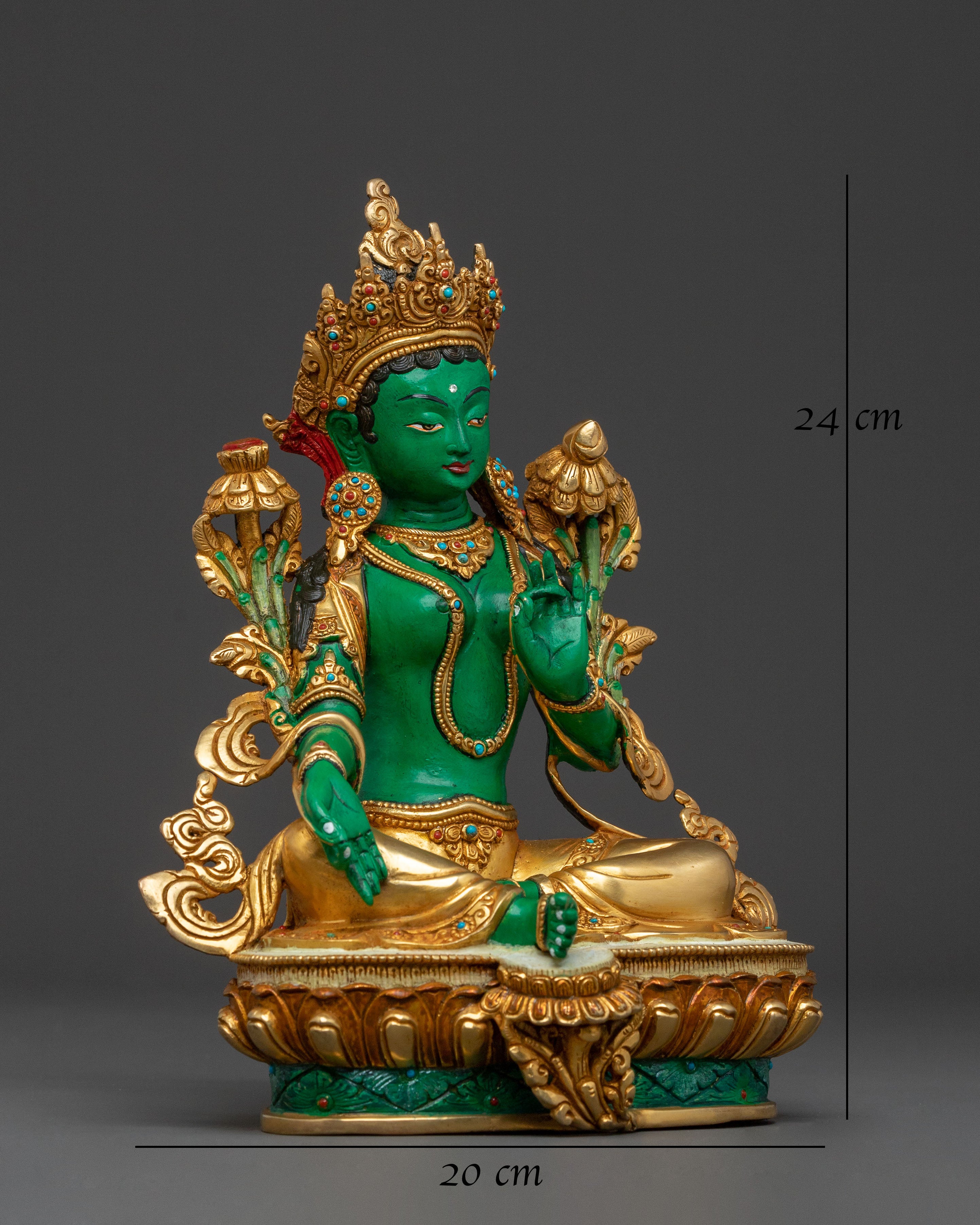 Green Tara Traditional Statue of Protection - Handcrafted Serenity