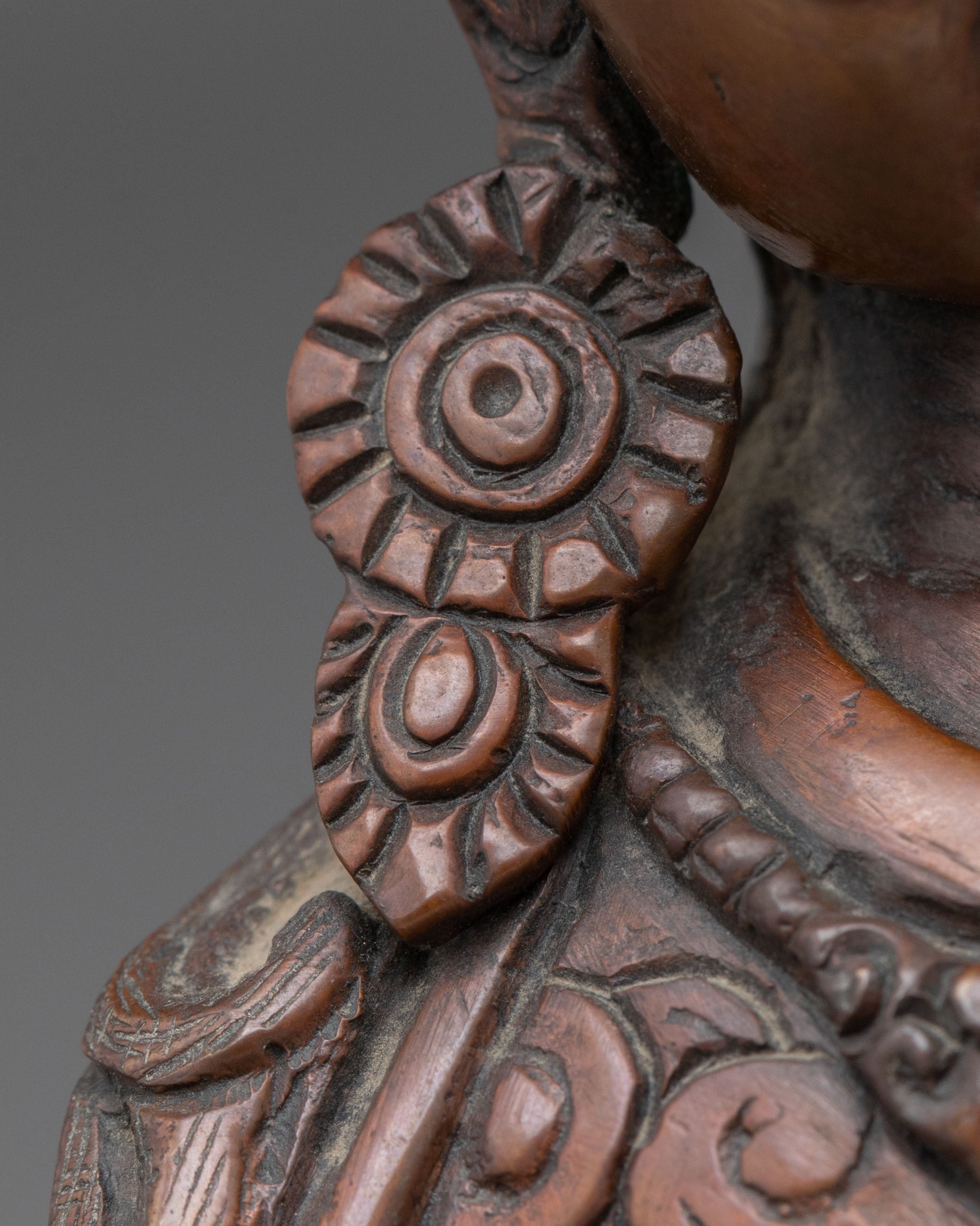 Guru Rinpoche Buddhist Altar Sculpture | Oxidized Copper Statue