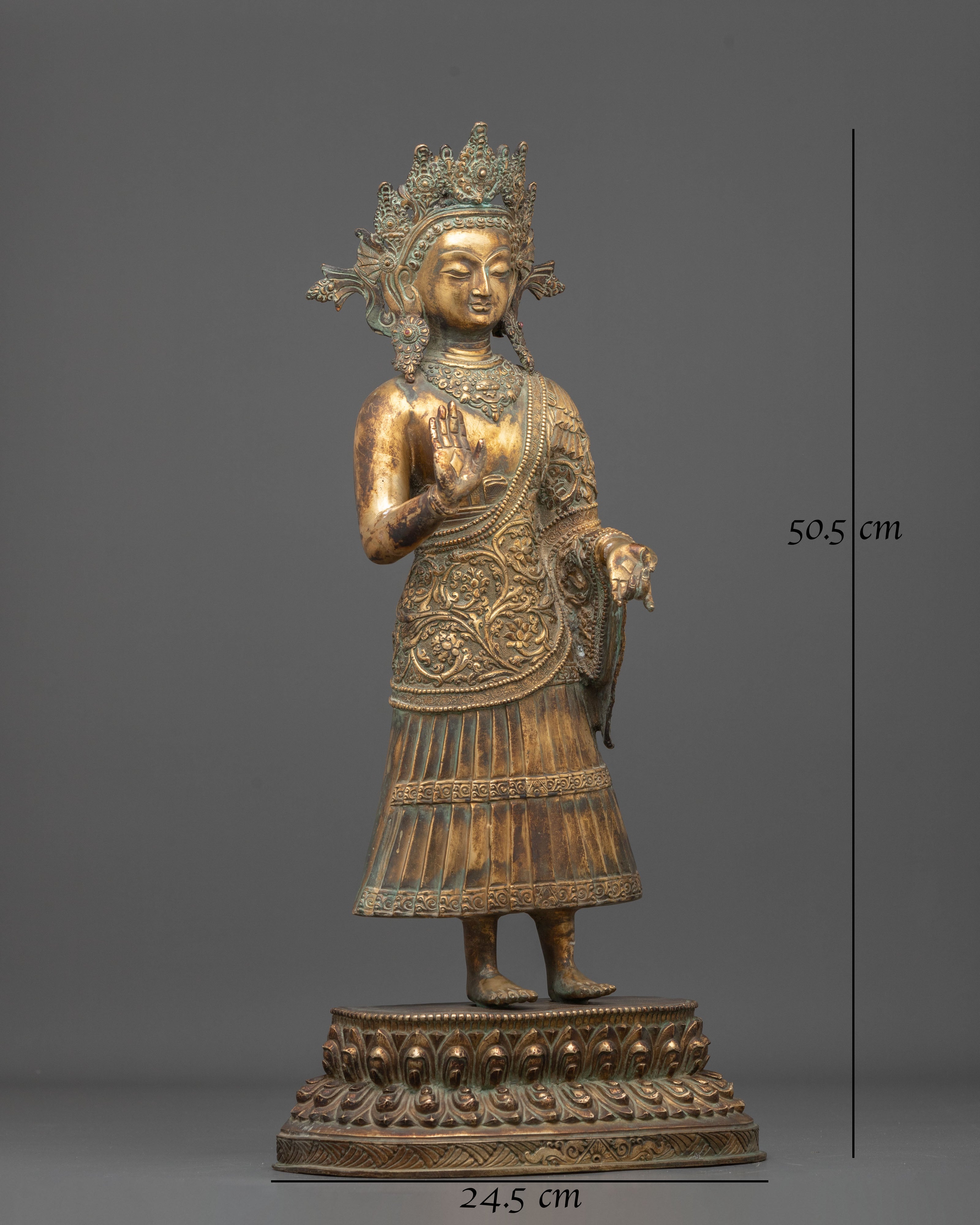 Dipankara Buddha Tibetan Statue | Antique Finish Copper Sculpture