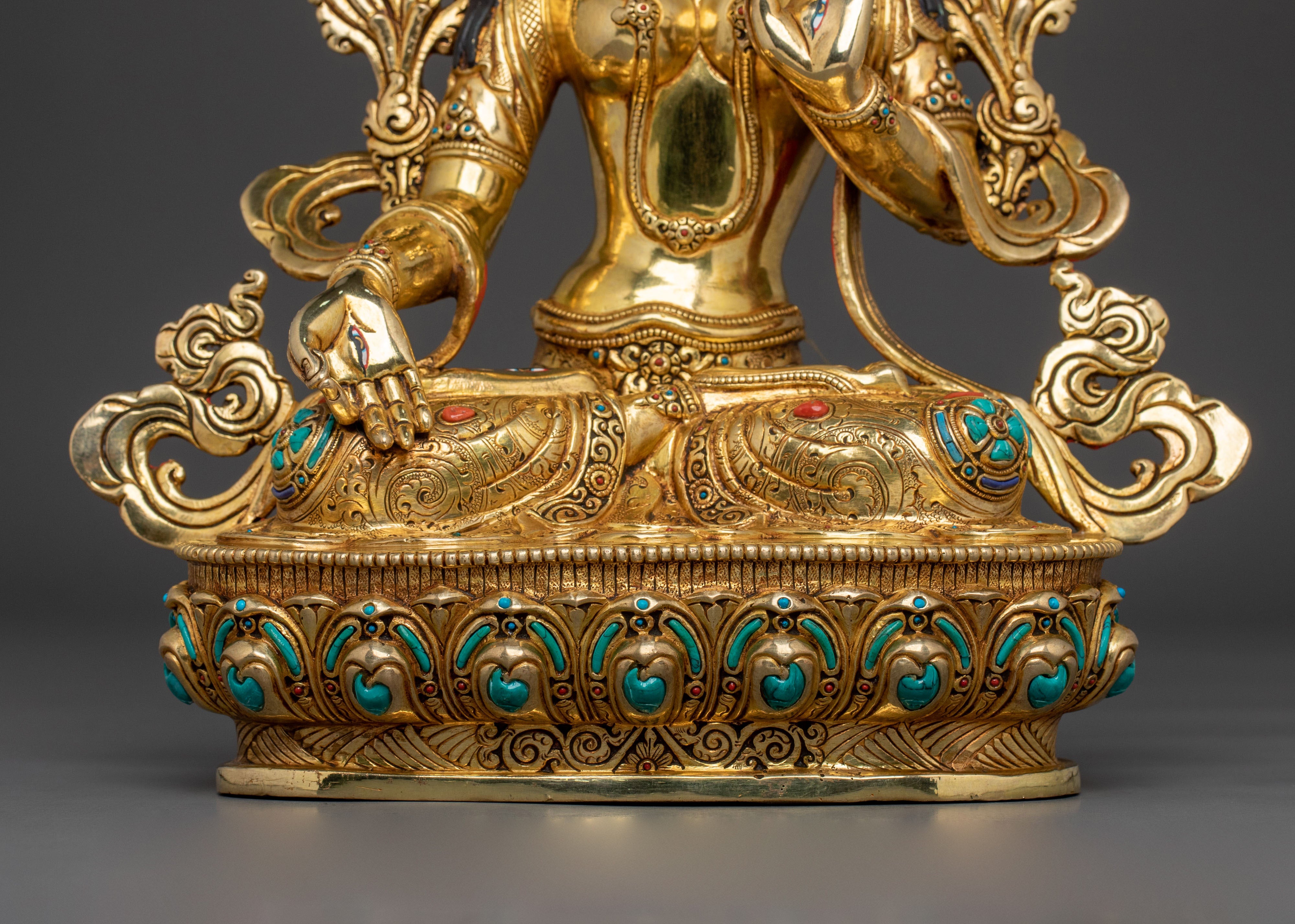 White Tara Tibetan Buddhist Statue | Gold Gilded Copper Sacred Sculpture