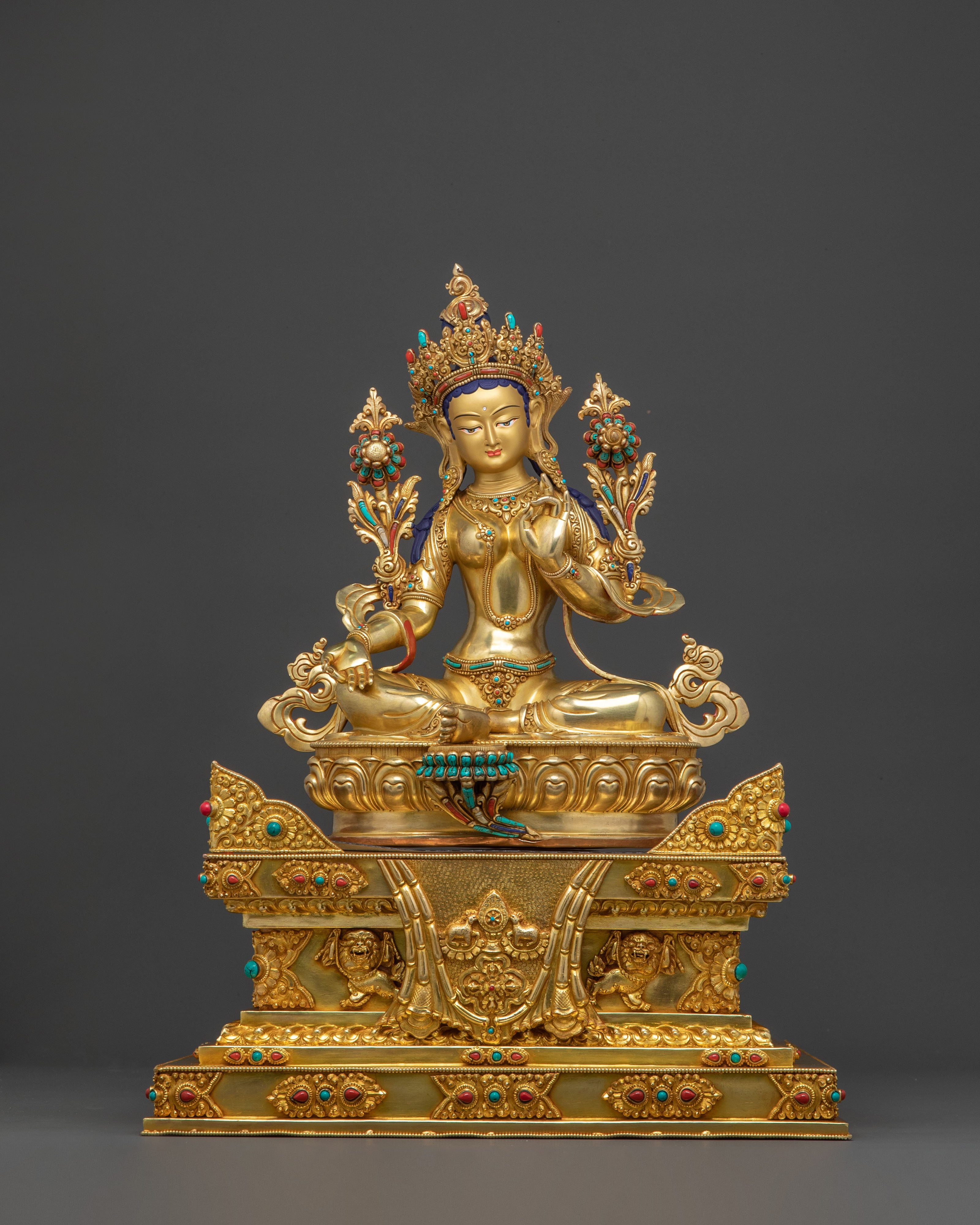 Seated Green Tara Goddess Sculpture | Compassion Goddess