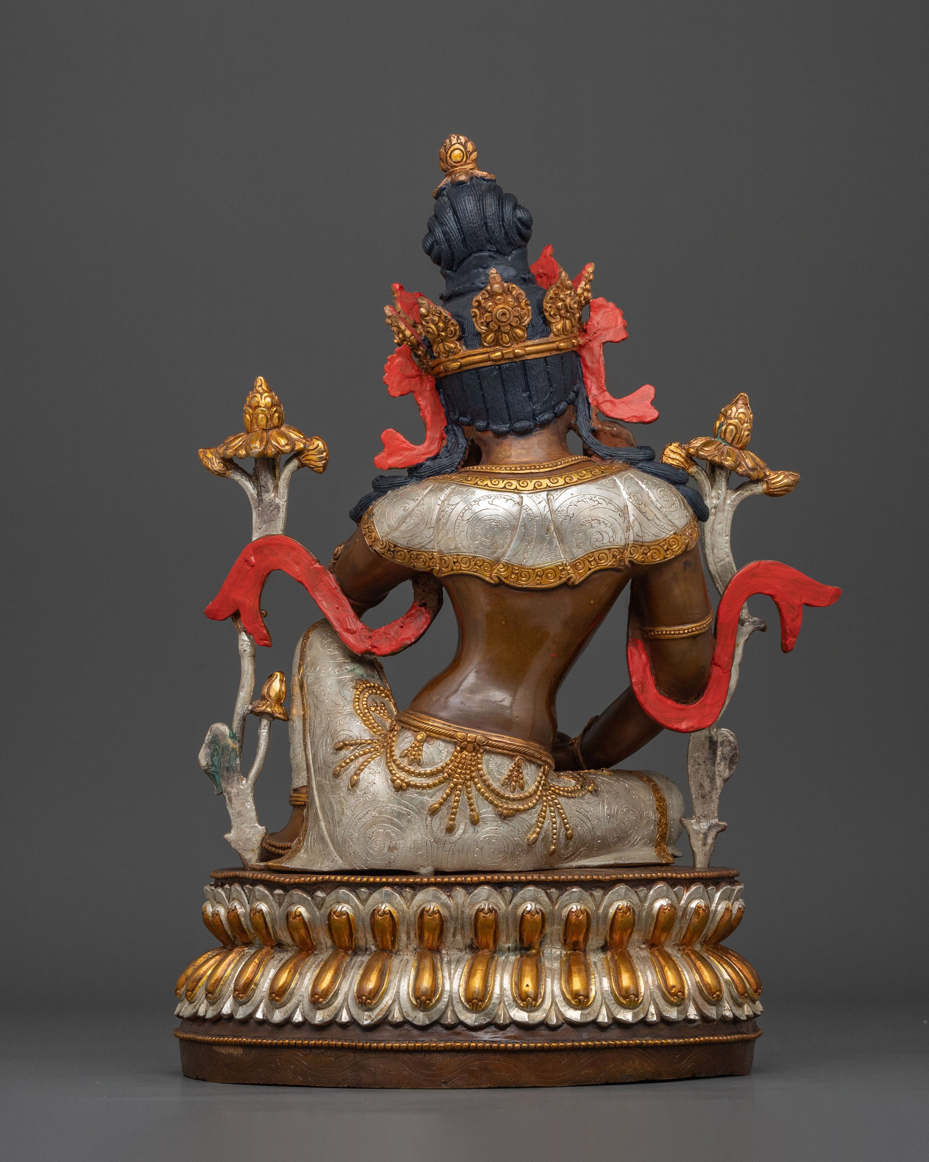 Avalokiteshvara Bodhisattva of Compassion Statue in Silver and Gold Plated