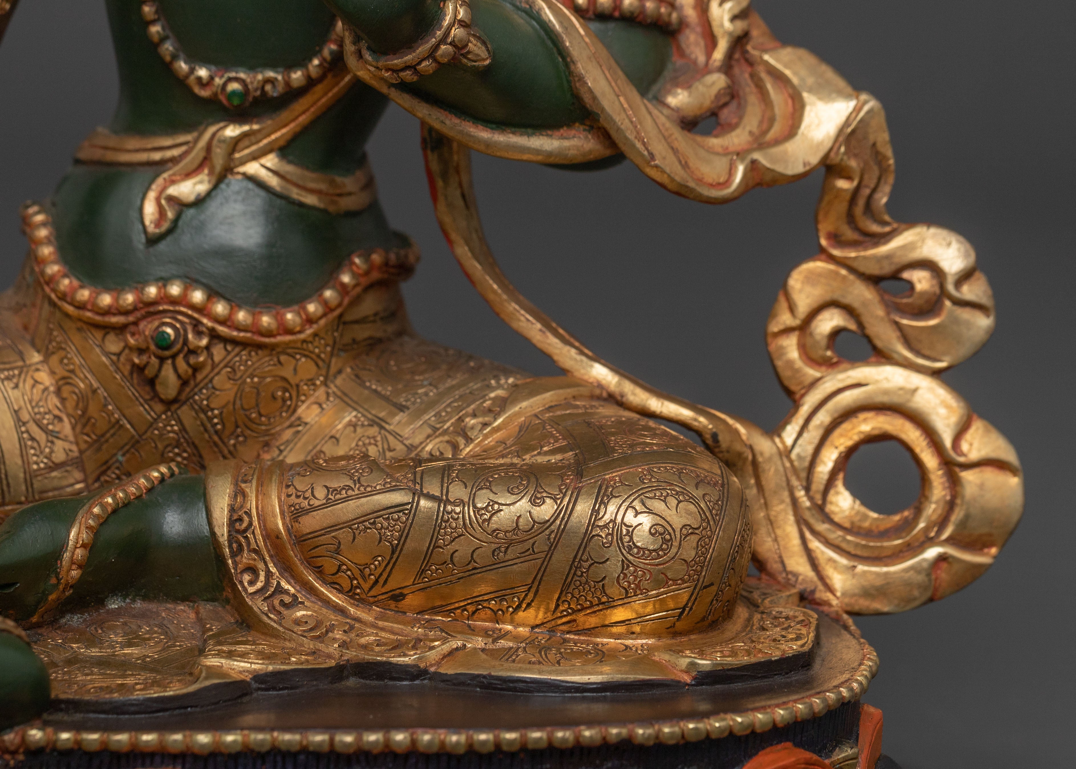 Mother Green Tara Statue | 24K Gold Gilded Figure