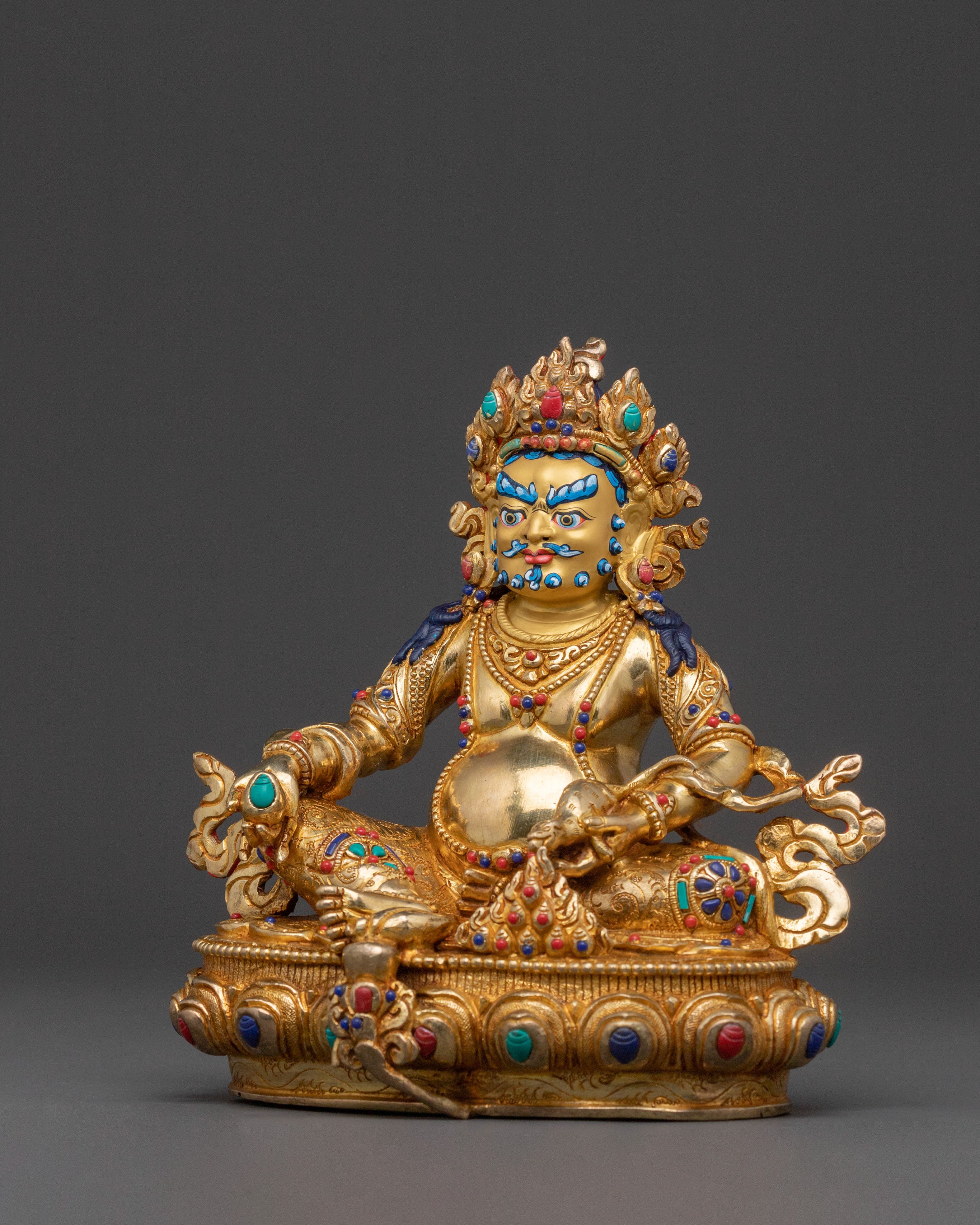 Holy Statue of Dzambhala | Exquisite 24K Gilded Copper Statue