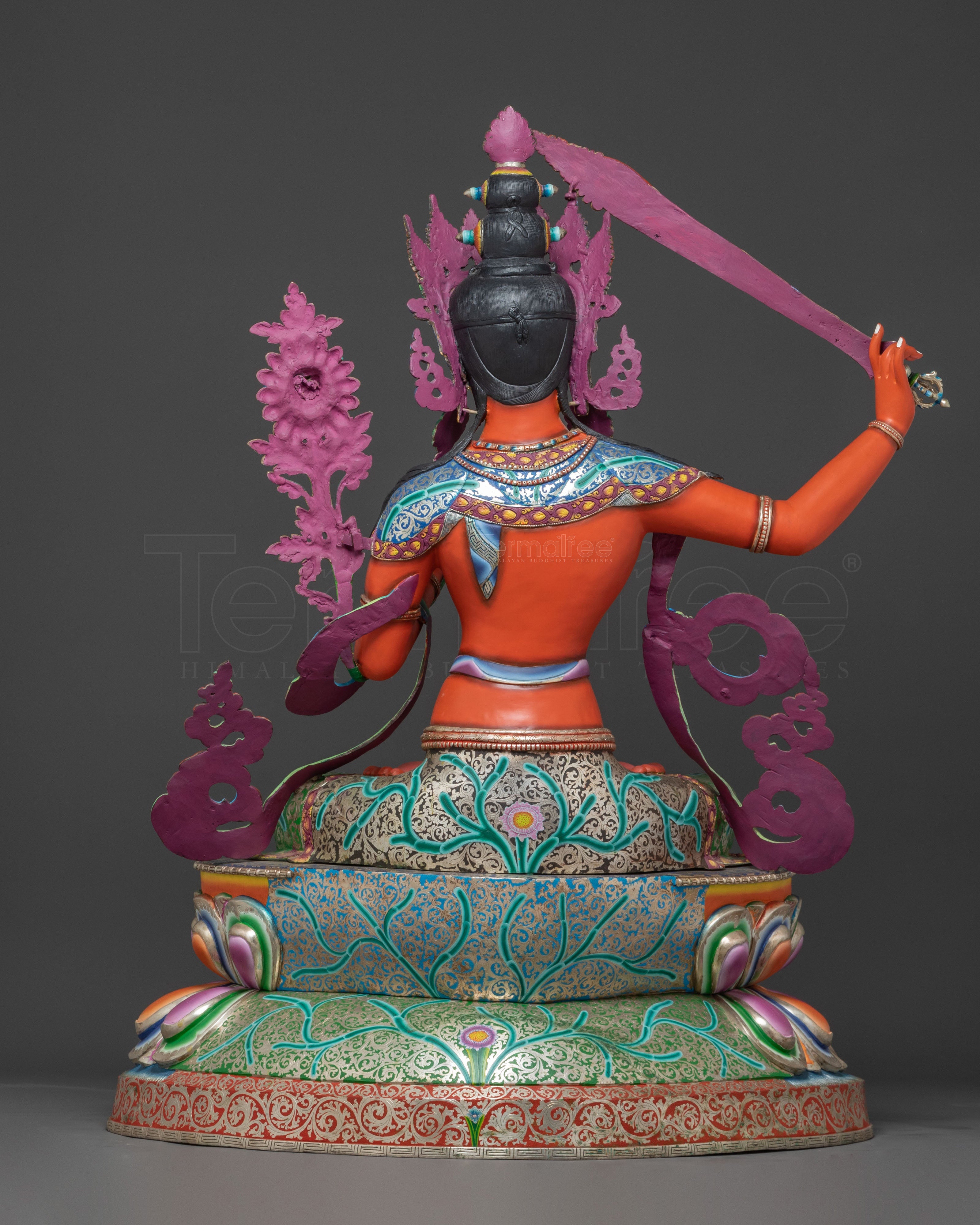 Handcrafted Spiritual Statue of Manjushri – Radiant Gold & Silver