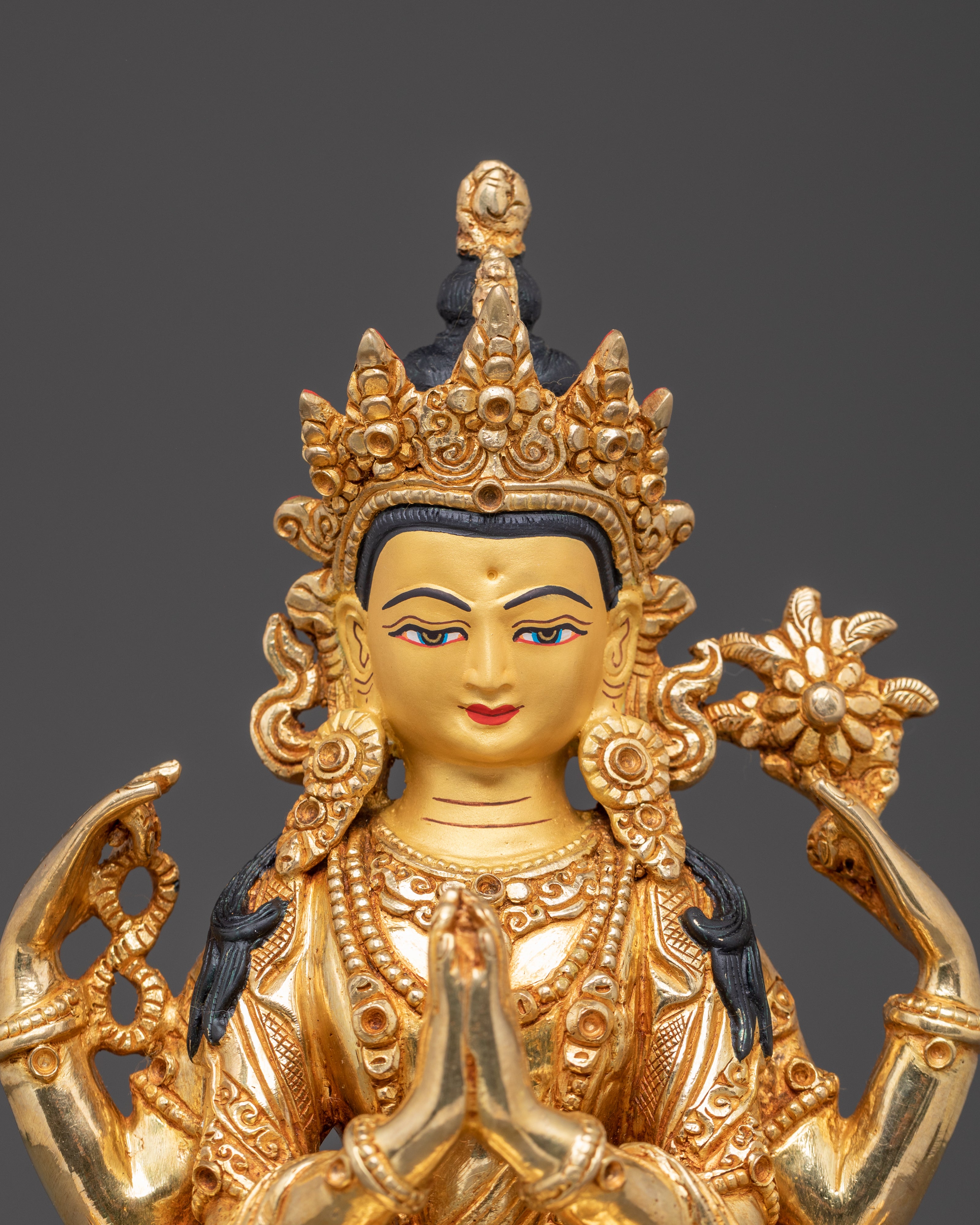 Handcrafted Copper Statue of Four-Armed Chenrezig