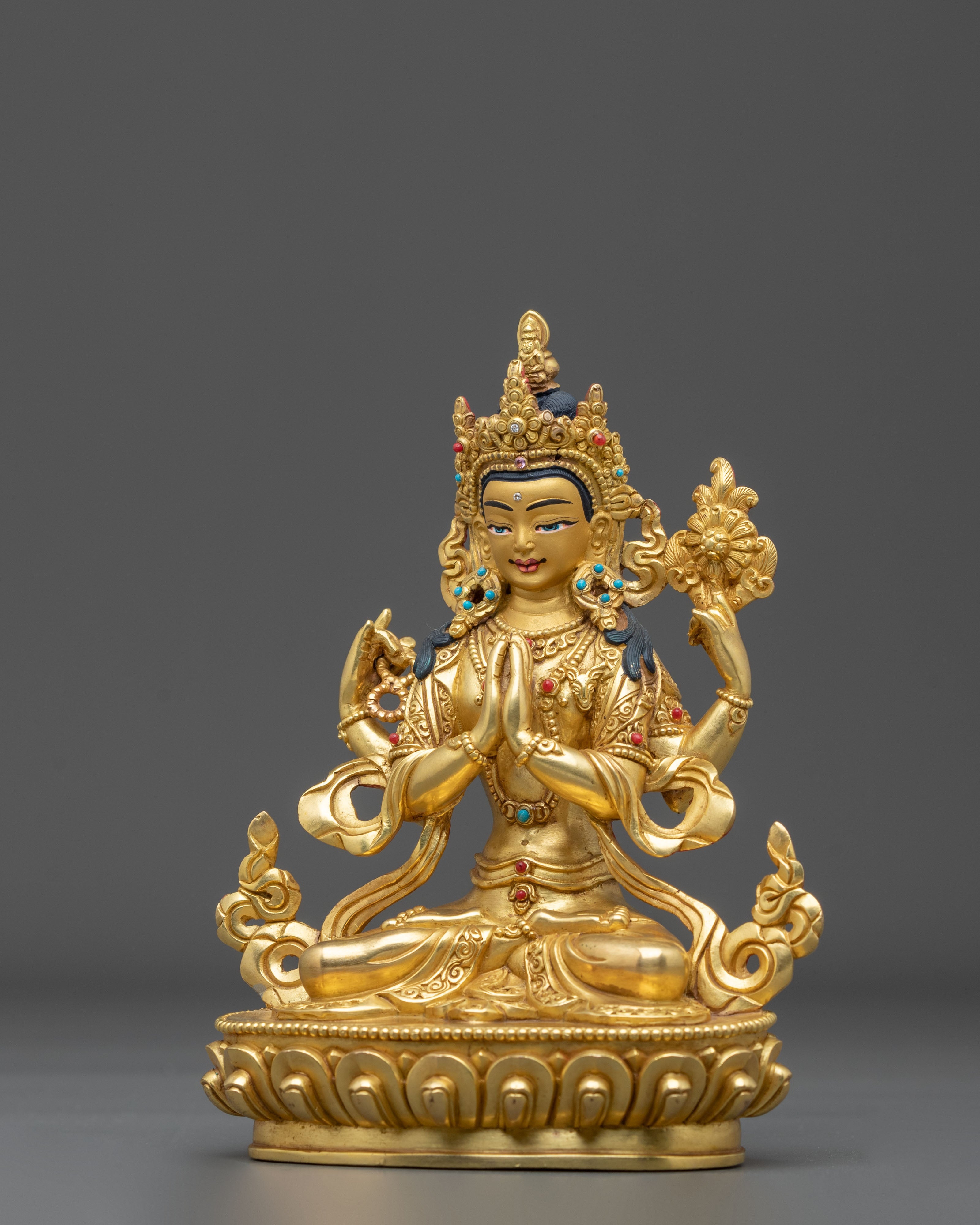 Chenrezig Lord of Compassion Sculpture – 24K Gold Gilded