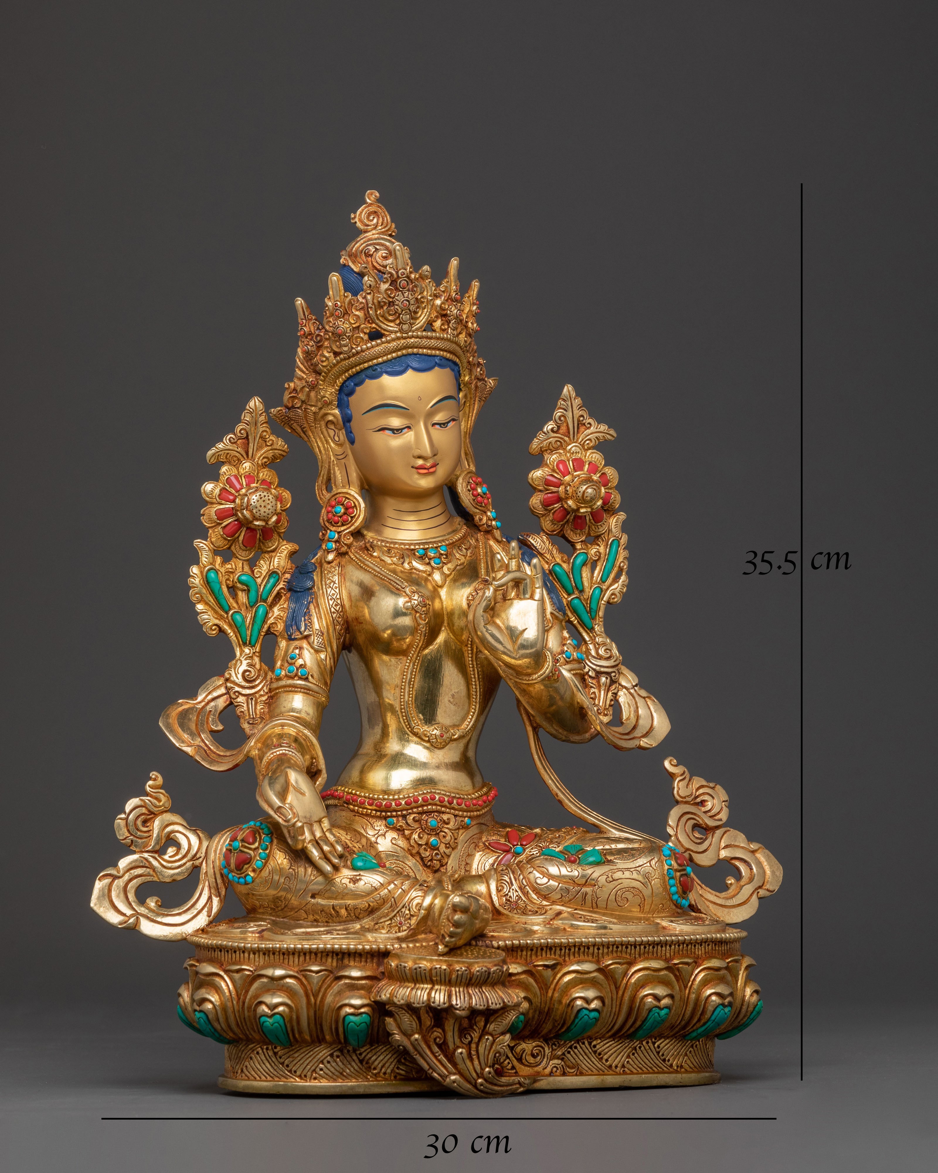 24k Gold Gilded Copper Green Tara Sculpture – Exquisite Himalayan Artistry