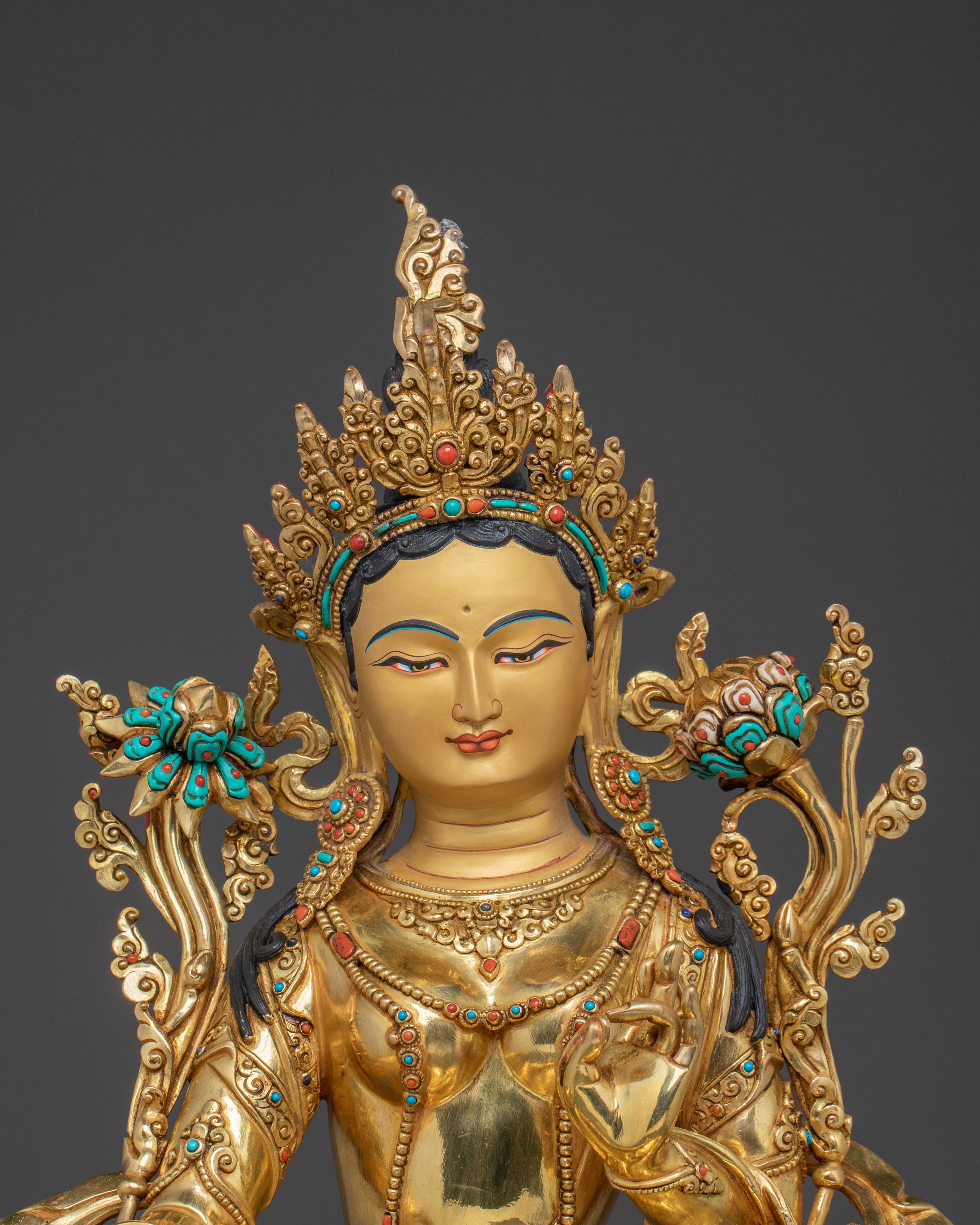 Sacred Compassion Green Tara Statue – Hand-Gilded Art