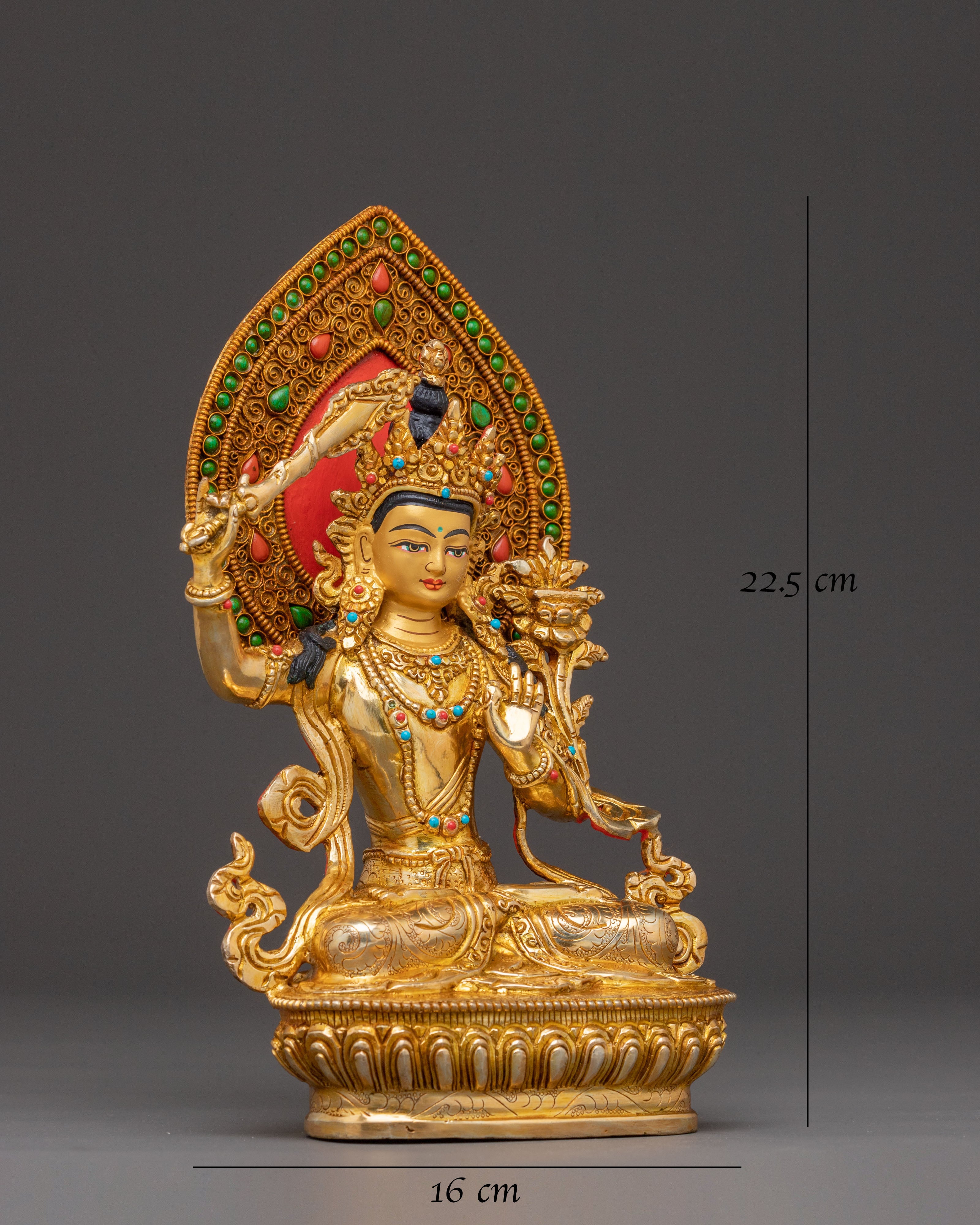 Tibetan Wisdom Deity Manjushri Statue – 24K Gold Gilded Copper Statue