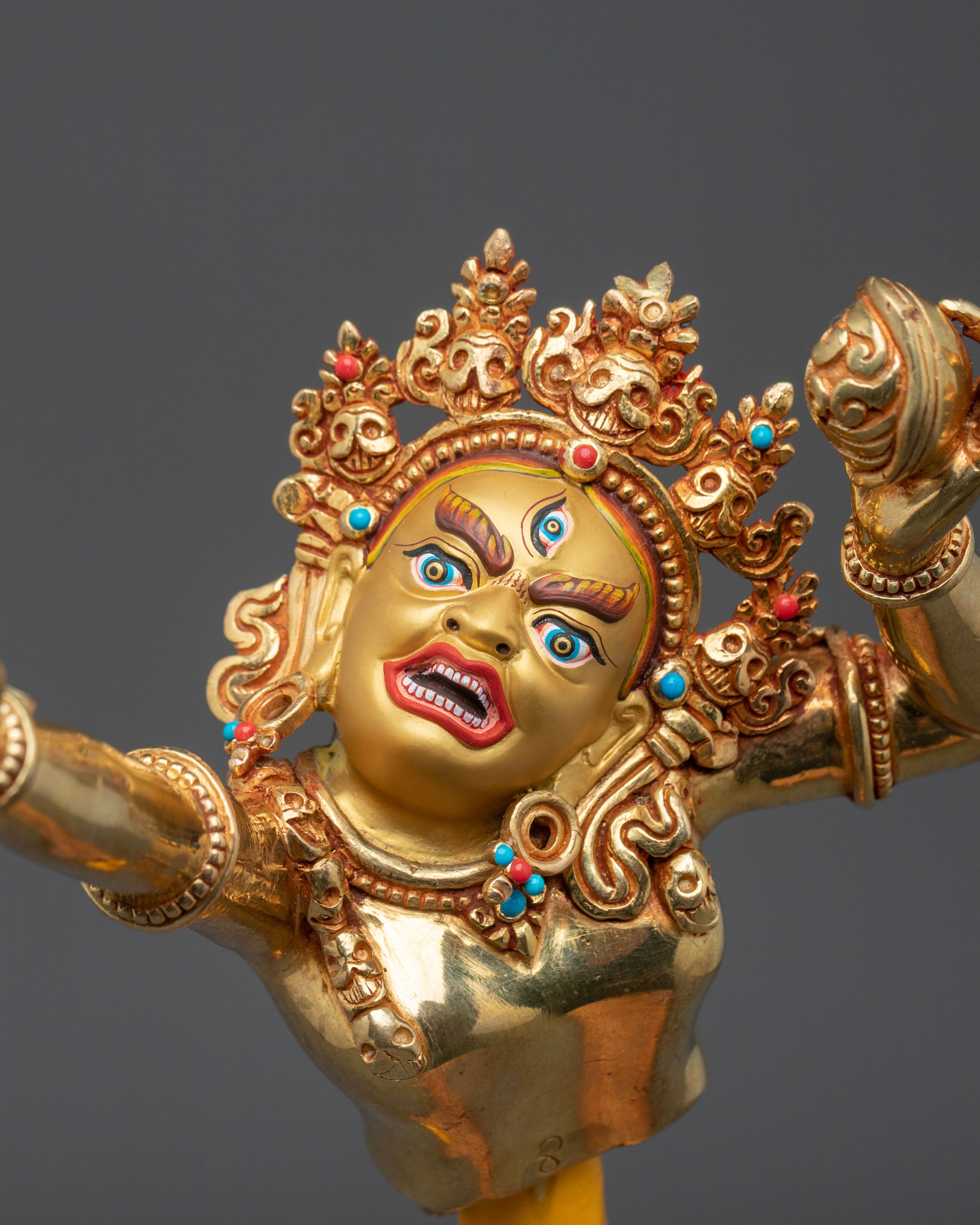 Chaturbhuja Mahakala With Consort Statue: Protector of Dharma