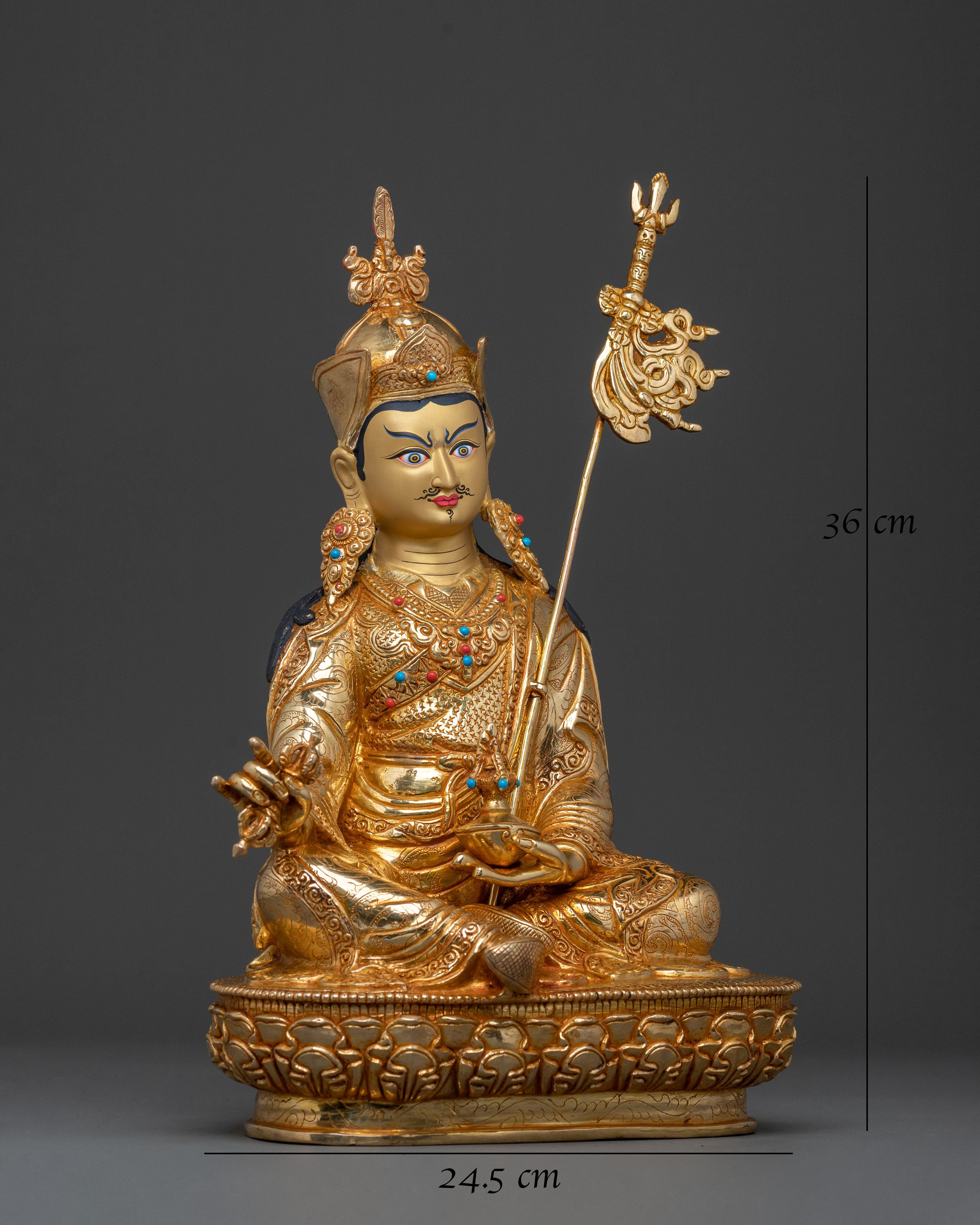 Tibetan Padmasambhava Statue - 24K Gold Gilded Copper