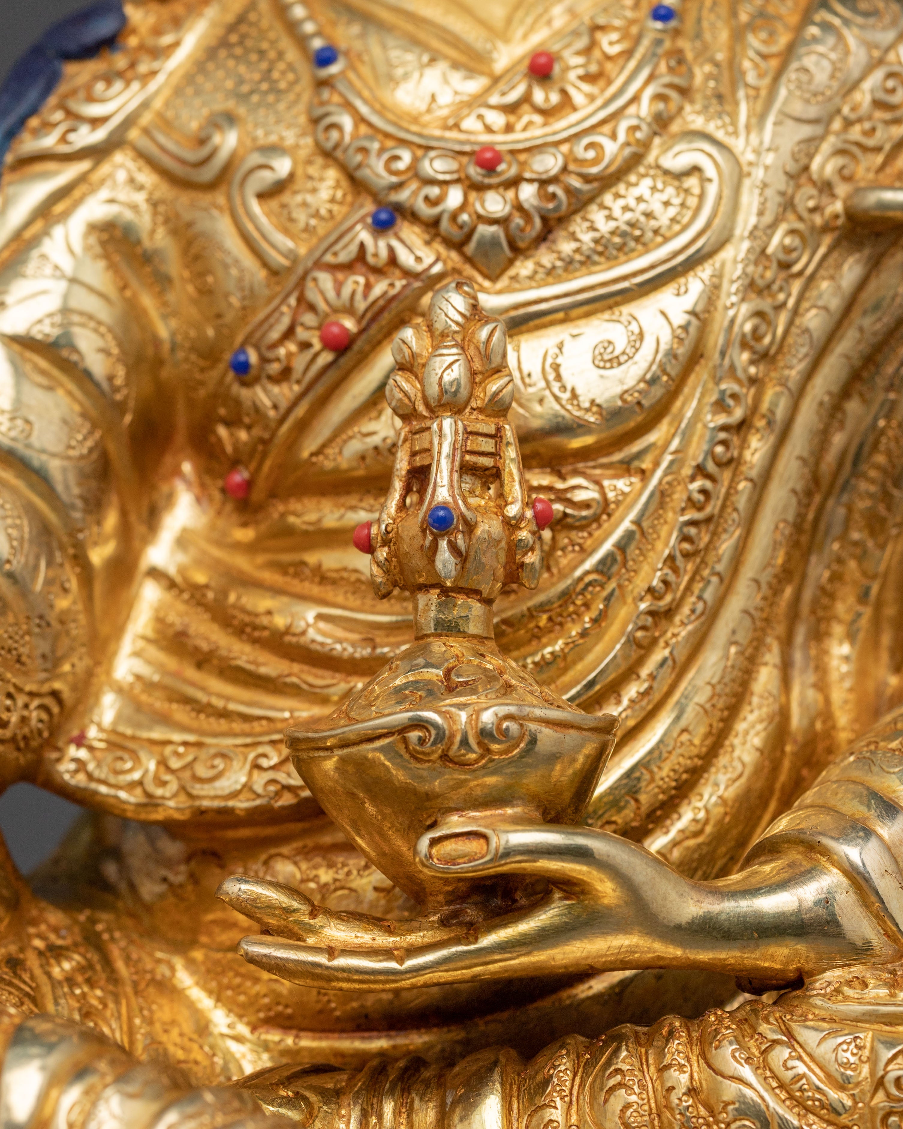 Guru Rinpoche Spiritual Protector Statue: 24K Gold Gilded Statue