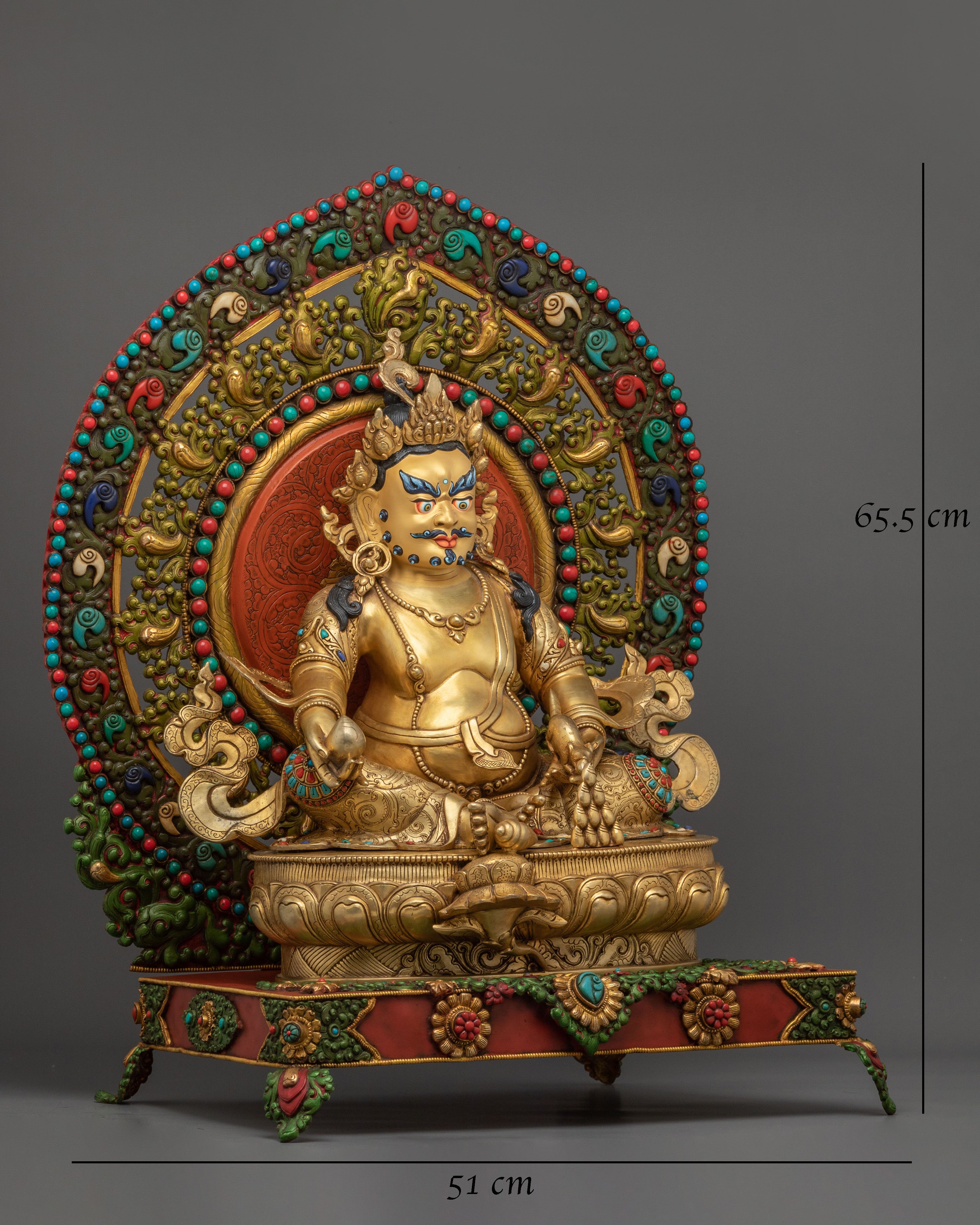 Dzambhala Statue on a Throne | Fire Gold Gilded Figurine