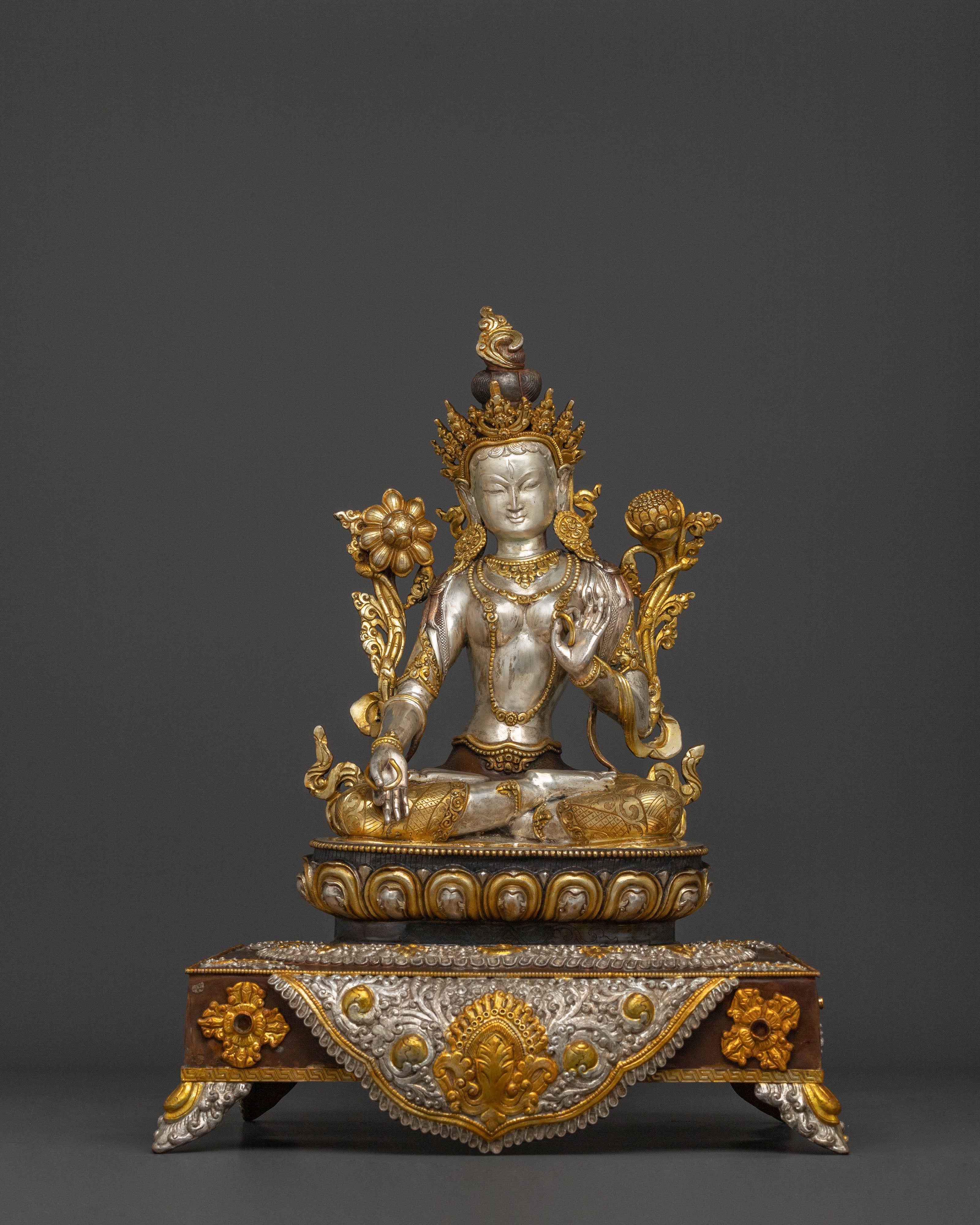 Green Tara Silver Plated Statue | Goddess of Compassion