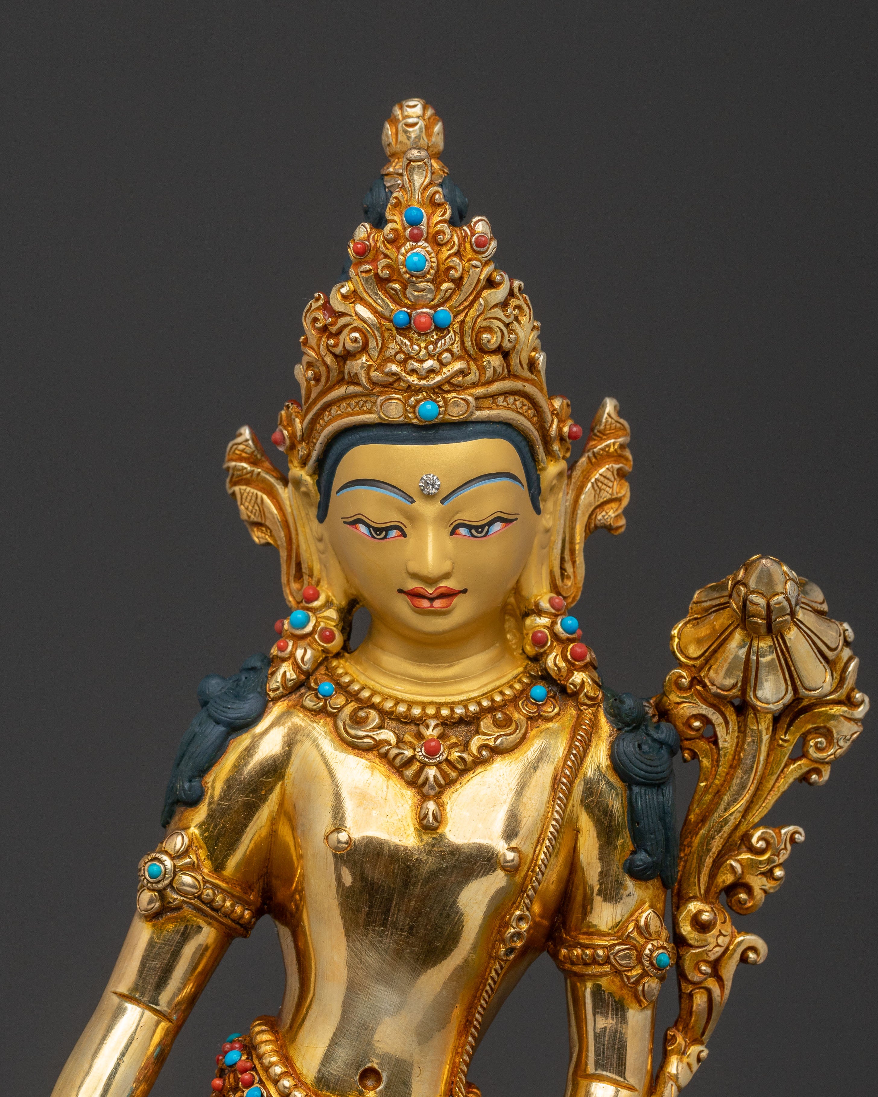 Padmapani Lokesvara Statue: 24K Gold Gilded