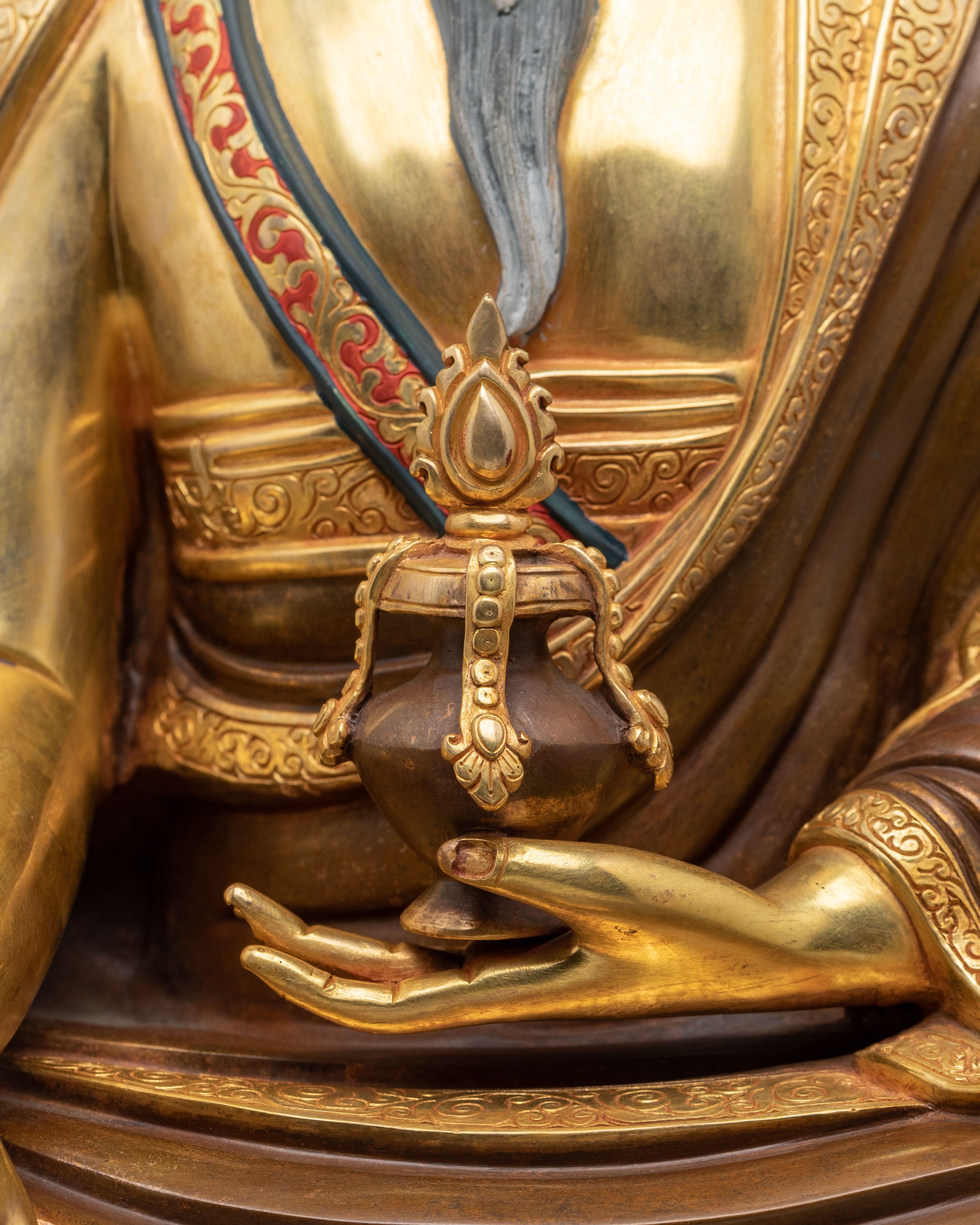 Buddhist Master Guru Shapdum Sculpture |  24K Gold Gilded Copper Statue
