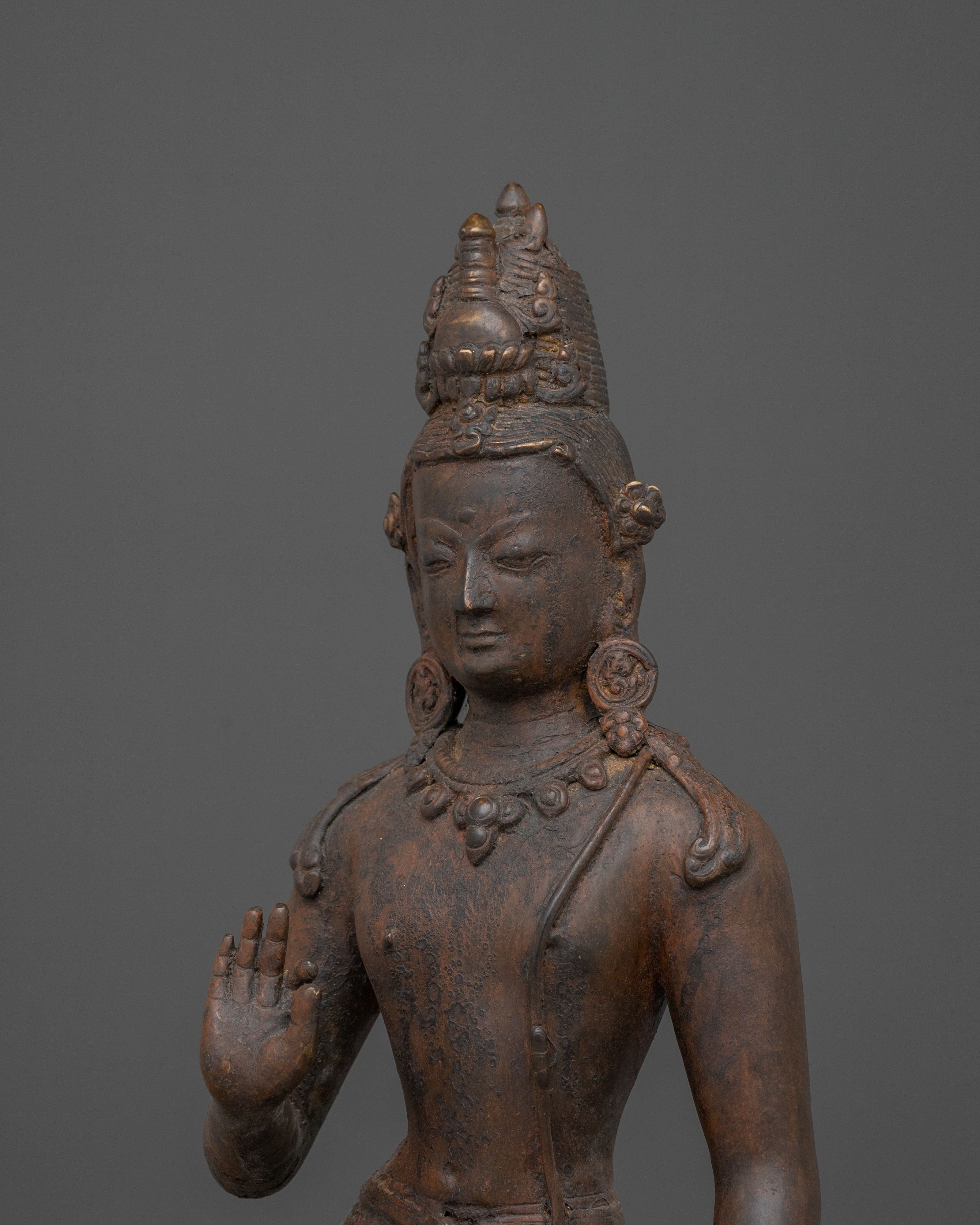 Maitreya Buddha Sacred Sculpture with Antique Finish